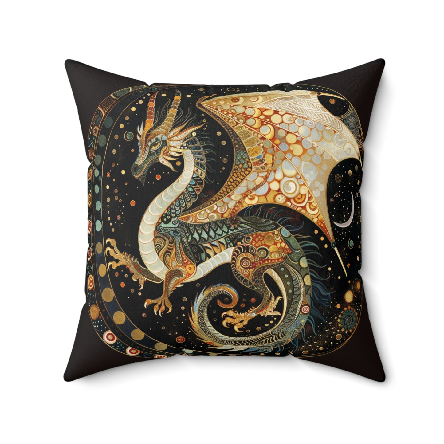 Dragon Design Faux Suede Square Pillow - Cozy Home Decor, Fantasy Gift, Bedroom Accent, Unique Cushion, Art for Living Room