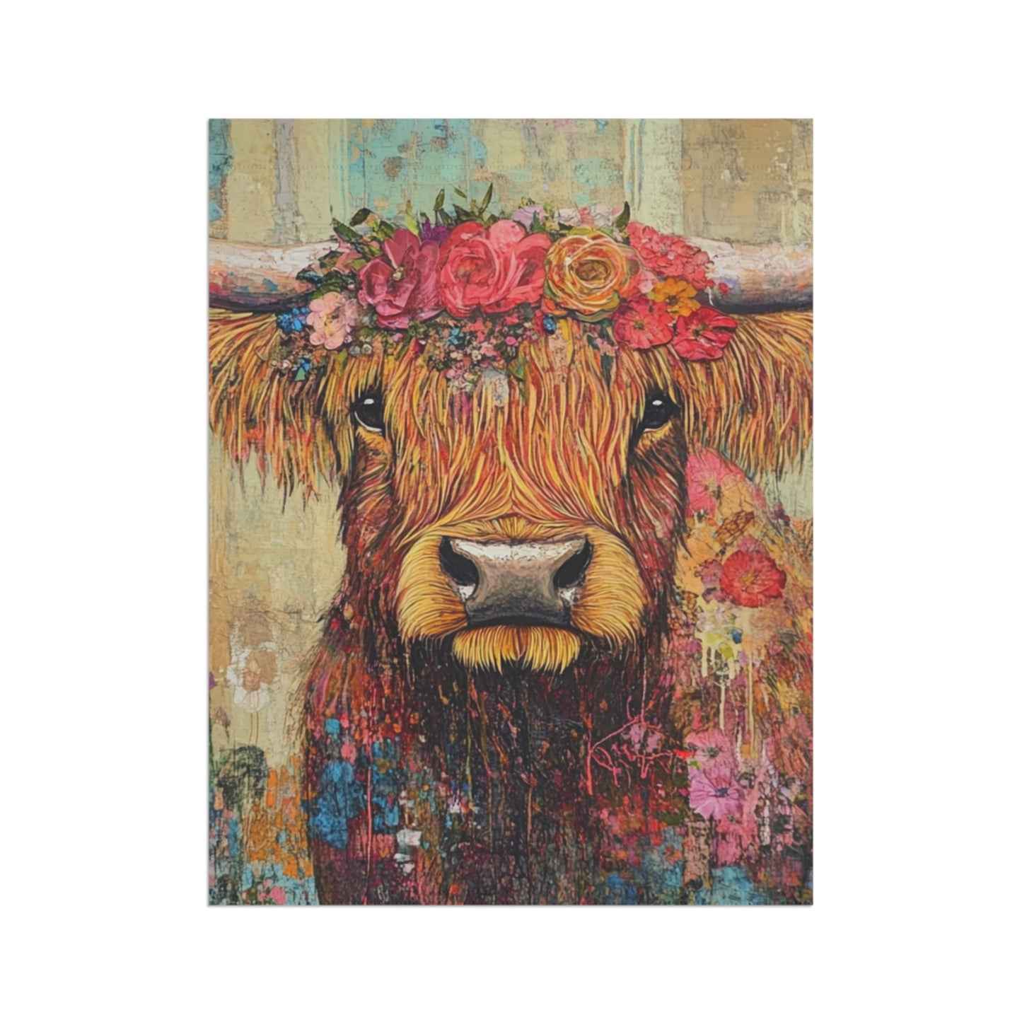 Floral Highland Cow Garden Banner, Outdoor Decor, Farmhouse Style Flag, Ranch Decor, Spring and Summer Decor, Gift for Garden Lovers