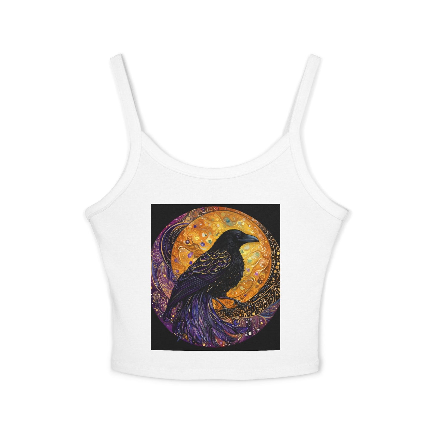 Mystical Raven Tank Top, Bohemian Crop Tee, Women's Summer Apparel, Festival Wear, Moon Phase Fashion
