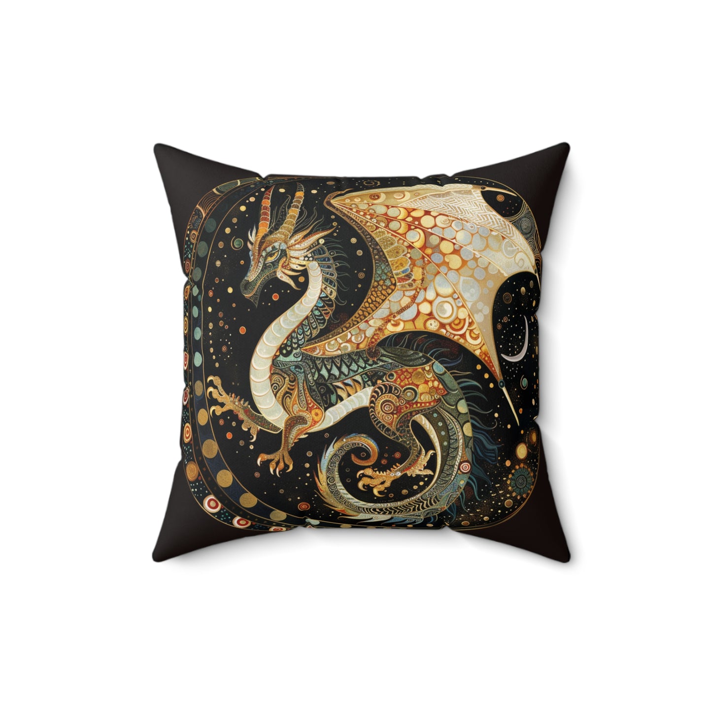 Dragon Design Faux Suede Square Pillow - Cozy Home Decor, Fantasy Gift, Bedroom Accent, Unique Cushion, Art for Living Room