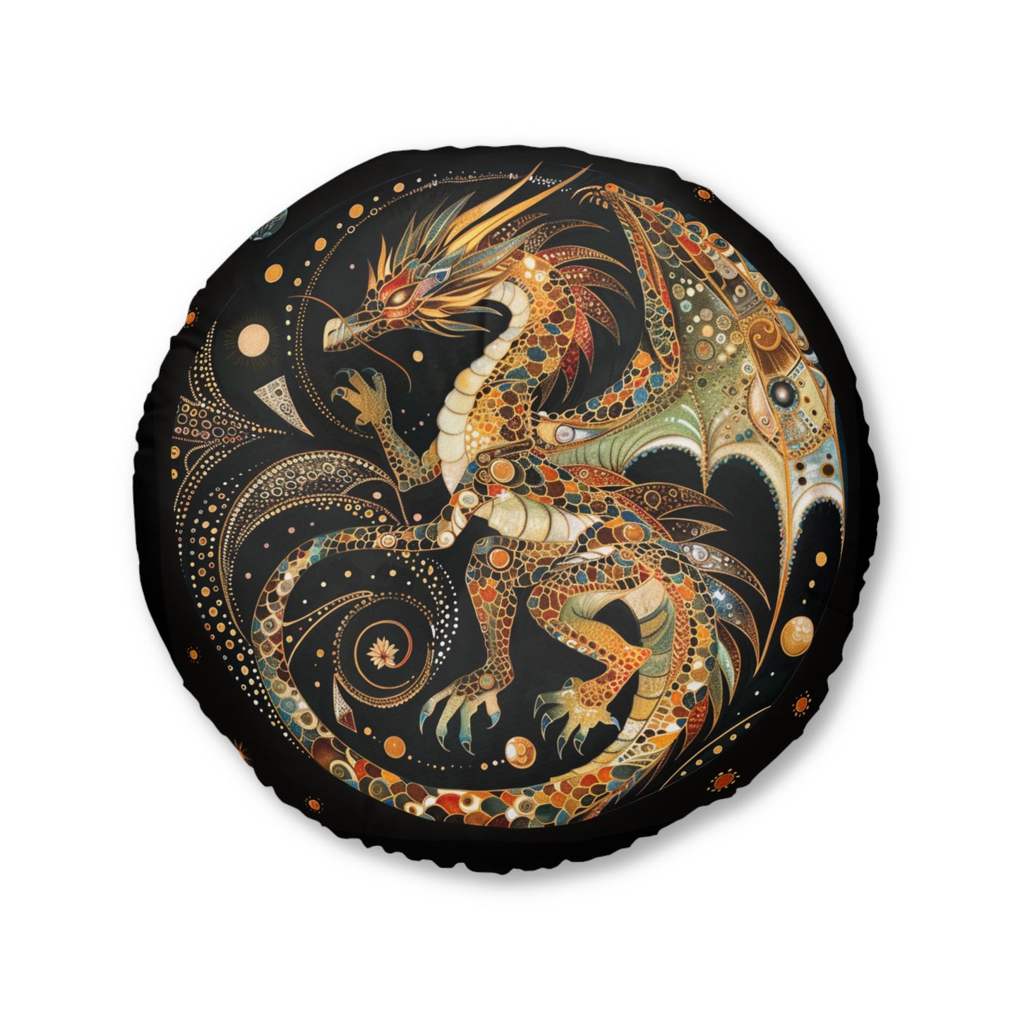 Dragon-Themed Tufted Floor Pillow, Bohemian Living Room Decor, Cozy Seating, Unique Gift, Fantasy Home Accent