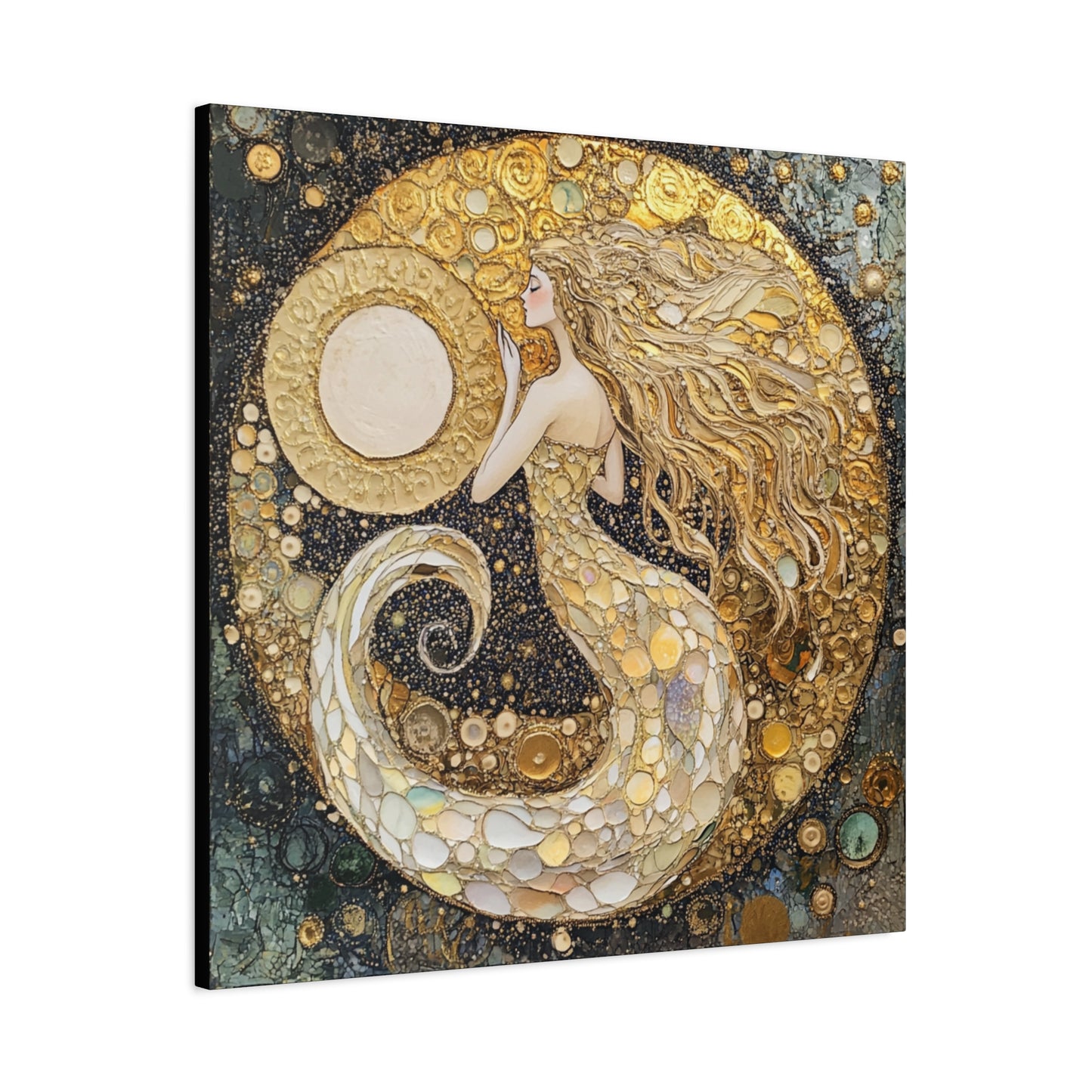 Mermaid Moon Art Canvas, Magical Home Decor, Coastal Vibes, Bohemian Wall Art, Gift for Sea Lovers, Nautical Aesthetic, Unique Art Piece