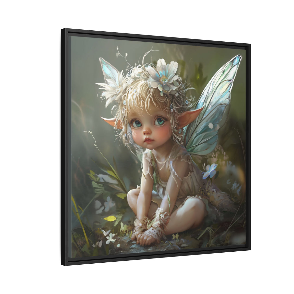 Baby Fairy Art Print, Framed Canvas, Whimsical Home Decor, Fairy Tale Gift, Magical Nursery Wall Art