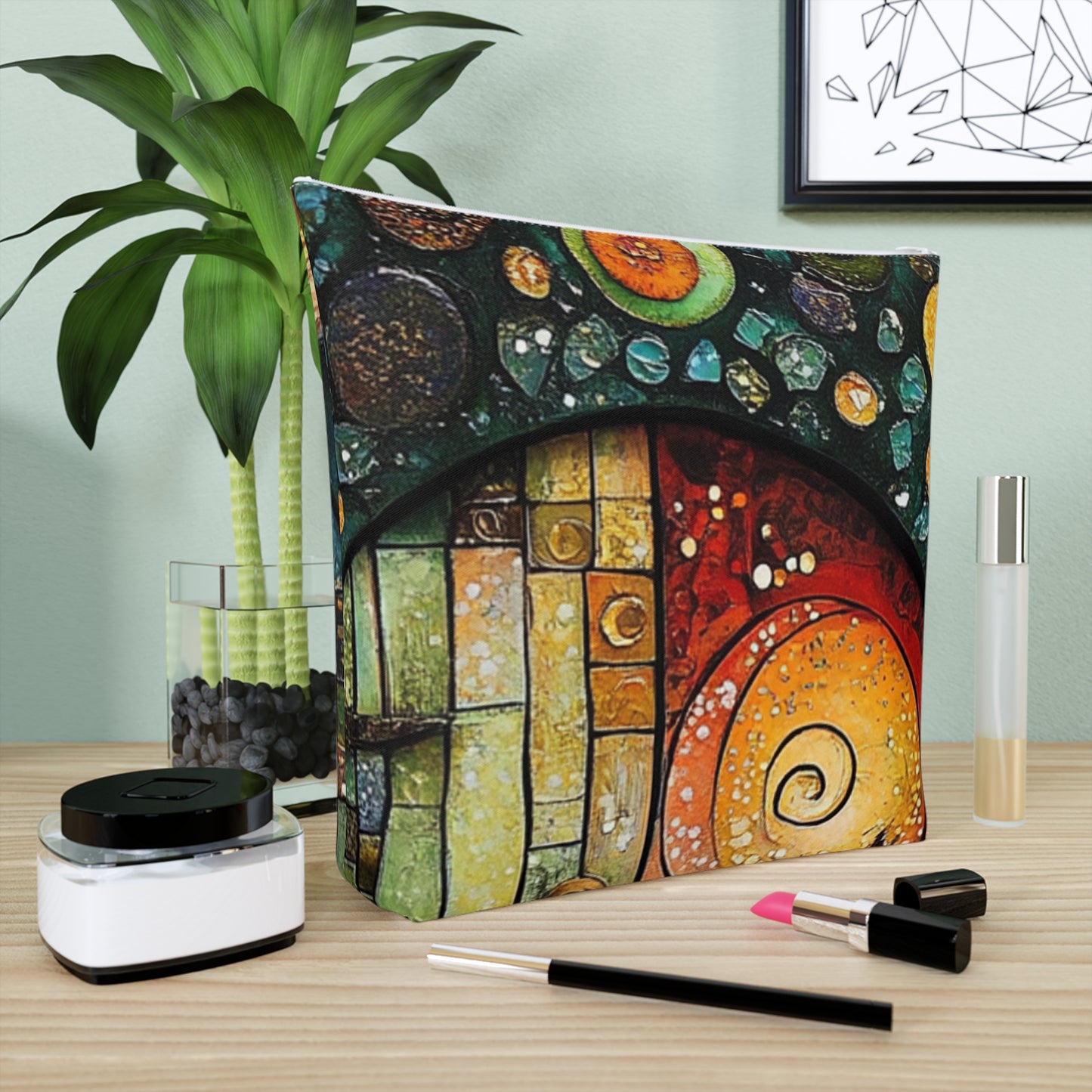Fairy Door Artistic Cotton Cosmetic Bag, Colorful Makeup Pouch, Travel Organizer, Toiletry Bag, Unique Gift for Her