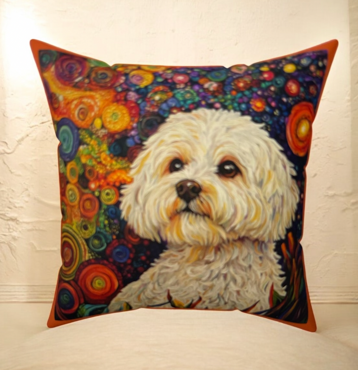 Bichon Frise Art Pillow, Pet Lover Gift, Cafe Decor, Cozy Home Accent, Dog-Themed Cushion