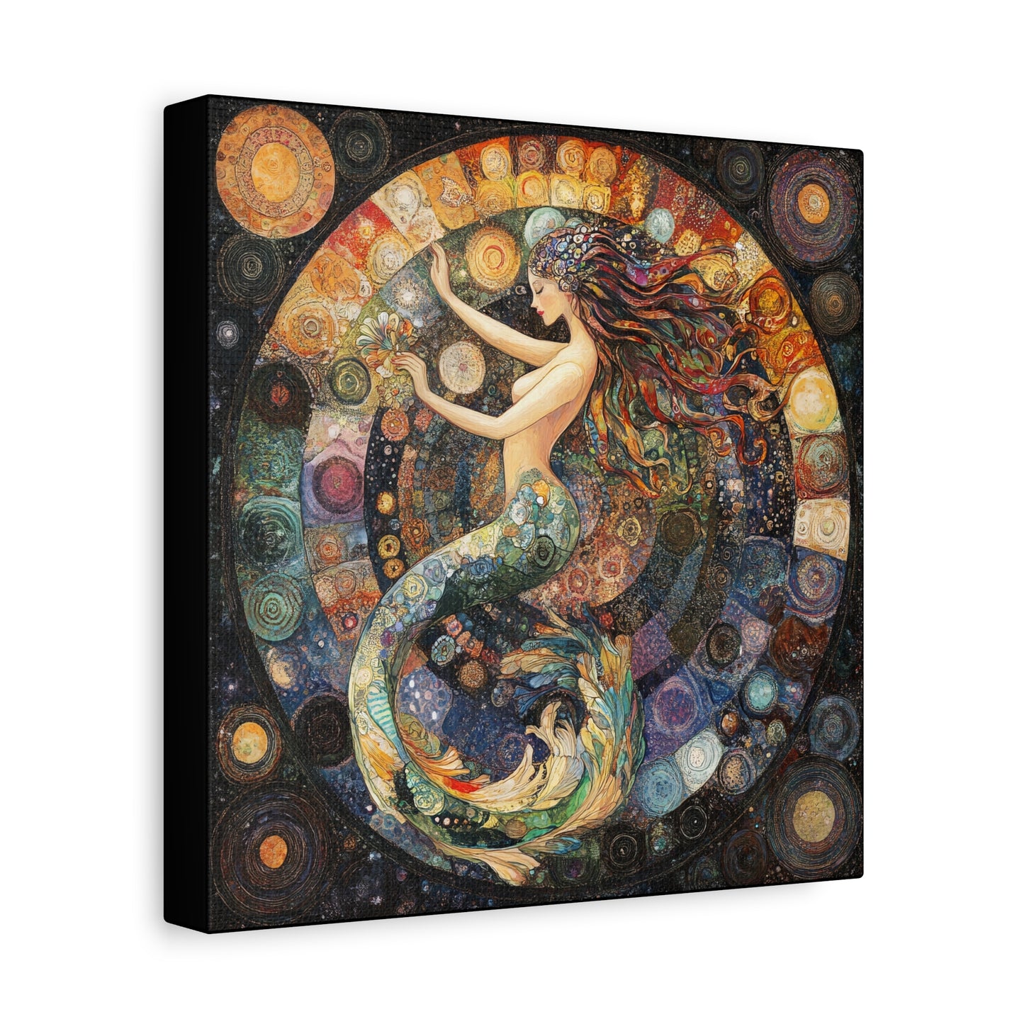 Autumn Mermaid Canvas Art Print, Ocean Wall Decor, Boho Home Decor, Nautical Gift, Vibrant Artwork, Mermaid Lover Gift