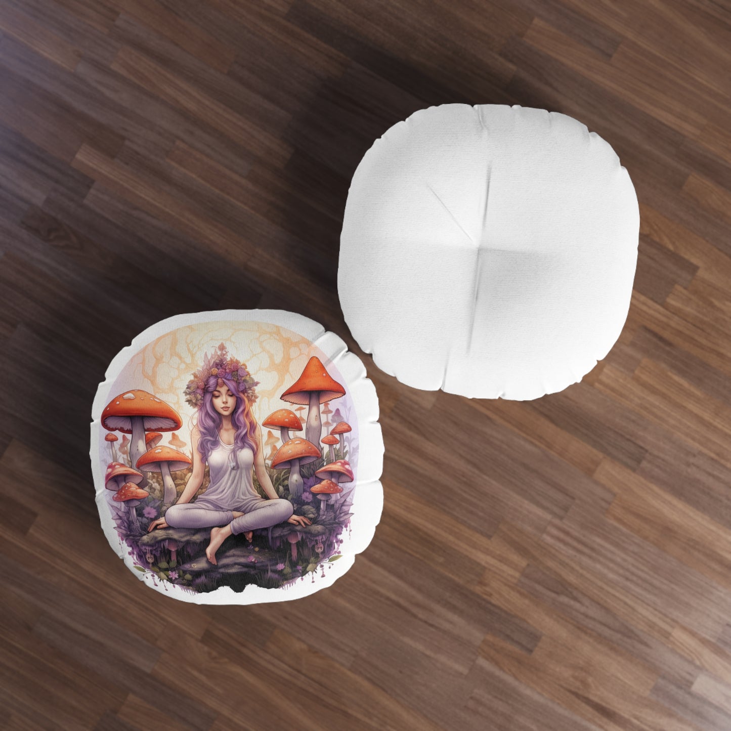 Bohemian Mushroom Tufted Floor Pillow, Cozy Meditation Cushion, Round Throw Pillow, Boho Decor, Home Accent, Gift for Nature Lovers