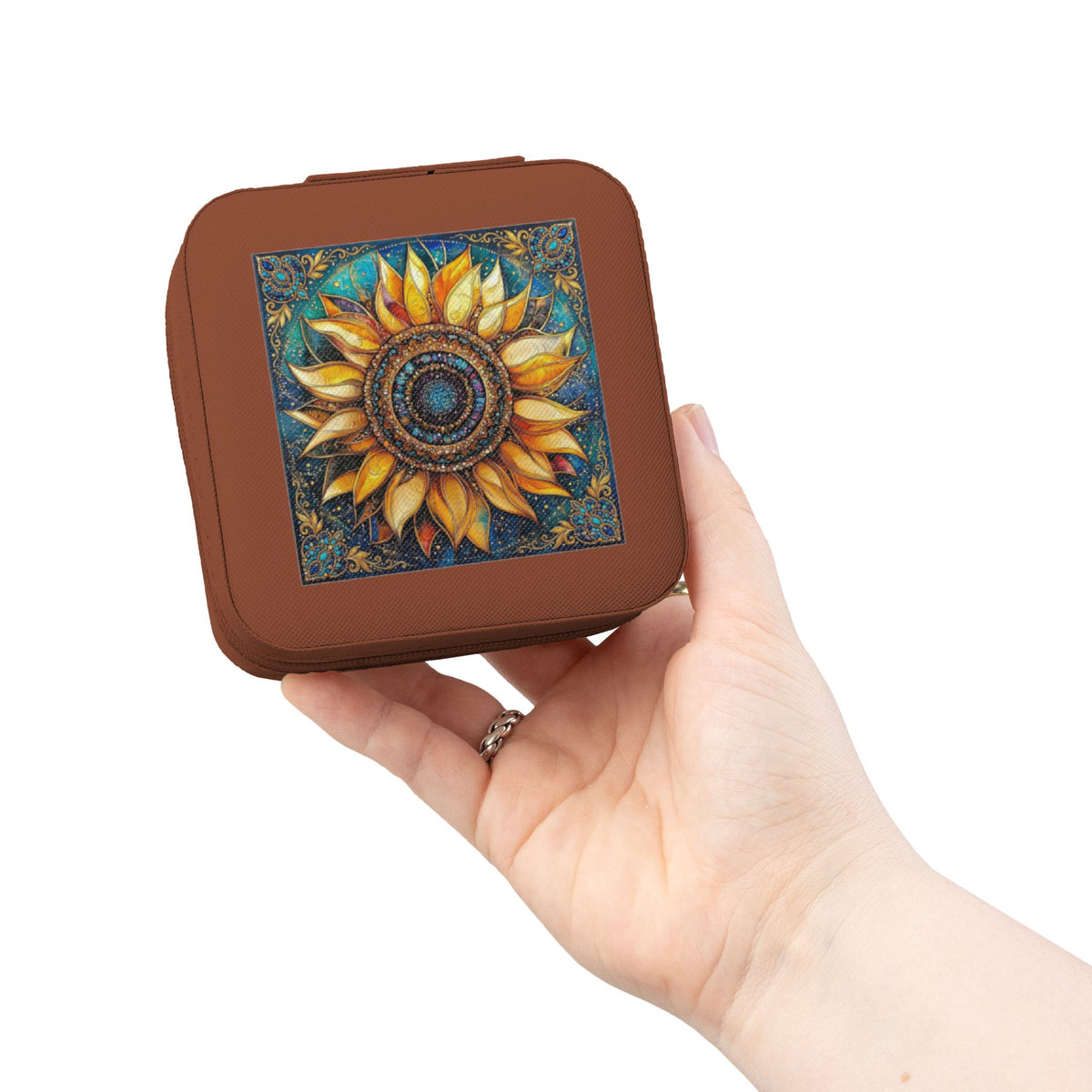 Sunflower Mosaic Jewelry Travel Case | Compact Portable Organizer