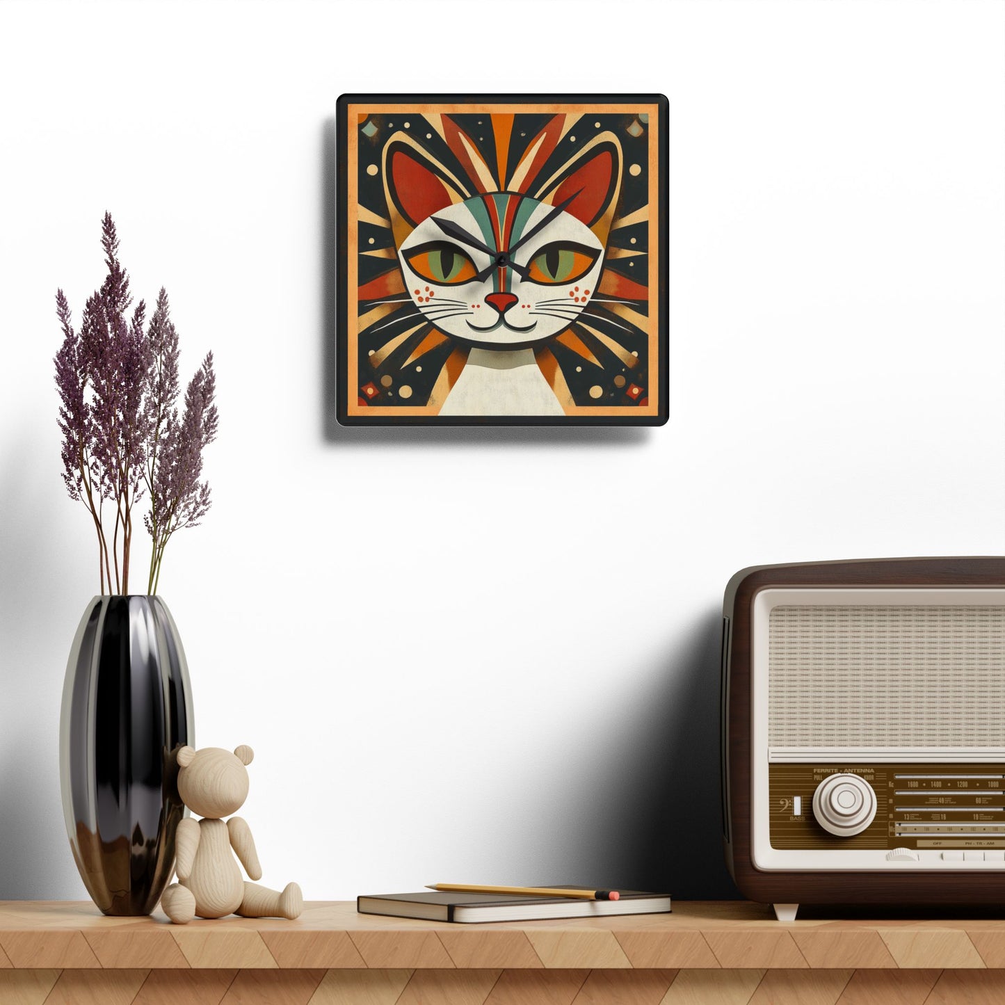Mid Century Cat Acrylic Wall Clock, Modern Home Decor, Cat Lover Gift, Unique Wall Art, Whimsical Home Accent