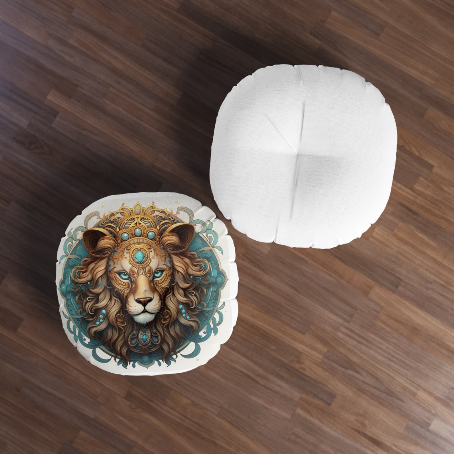Majestic Lion Tufted Floor Pillow, Bohemian Home Decor, Round Cushion, Nursery Accent, Pet Bed, Gift for Animal Lovers