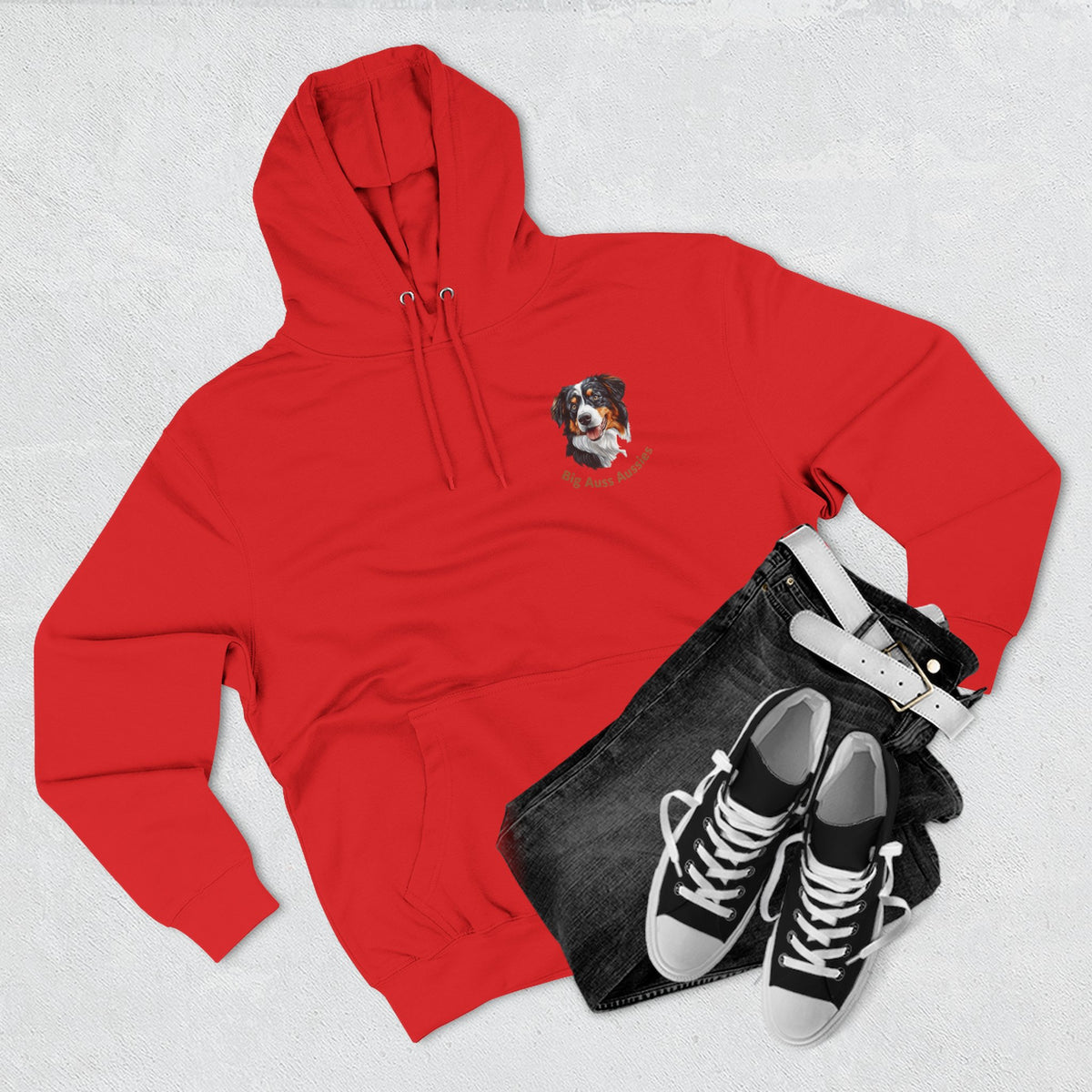 Big Auss Aussie Hoodie - Fleece Hoodie with Tri Color Australian Shepherd Design