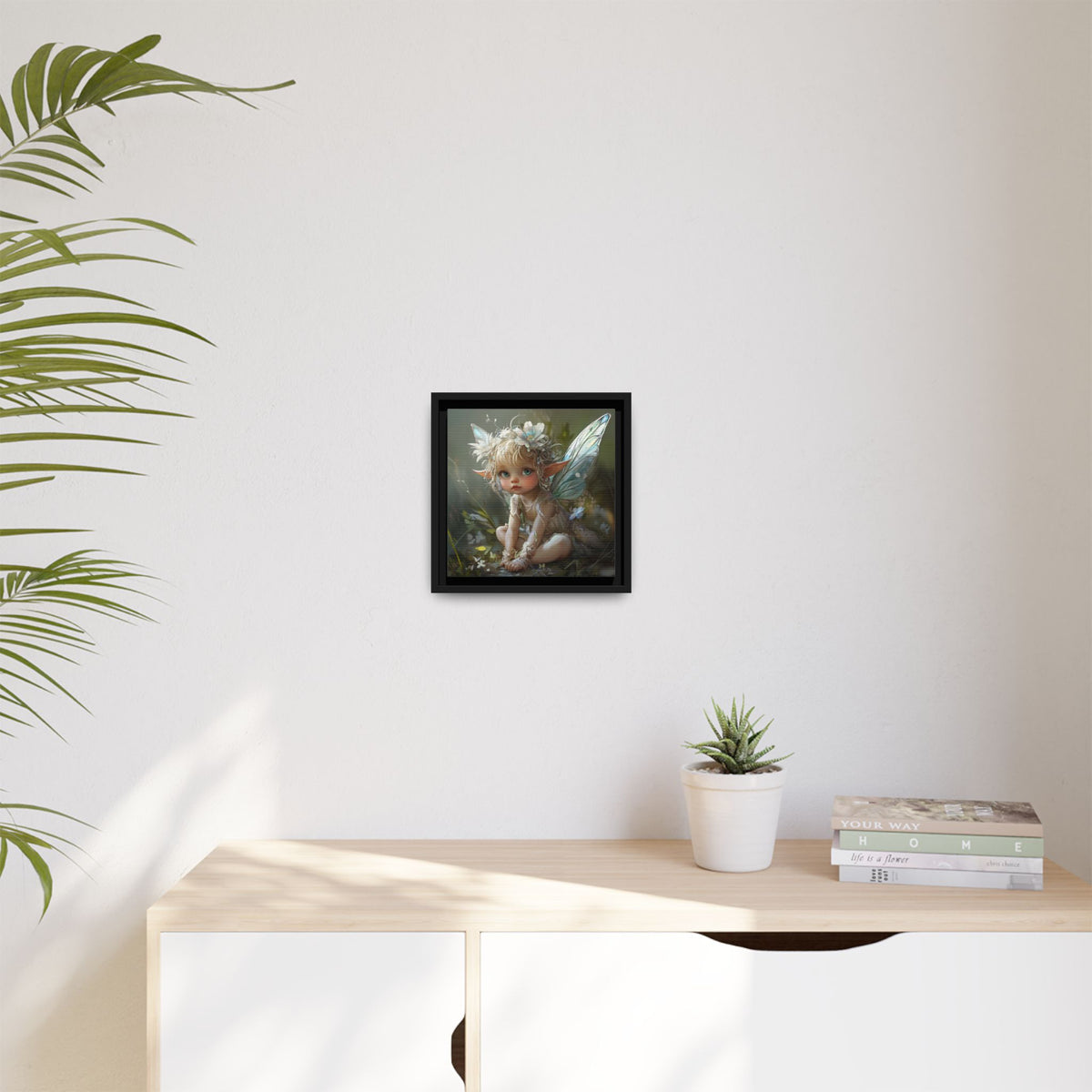 Baby Fairy Art Print, Framed Canvas, Whimsical Home Decor, Fairy Tale Gift, Magical Nursery Wall Art