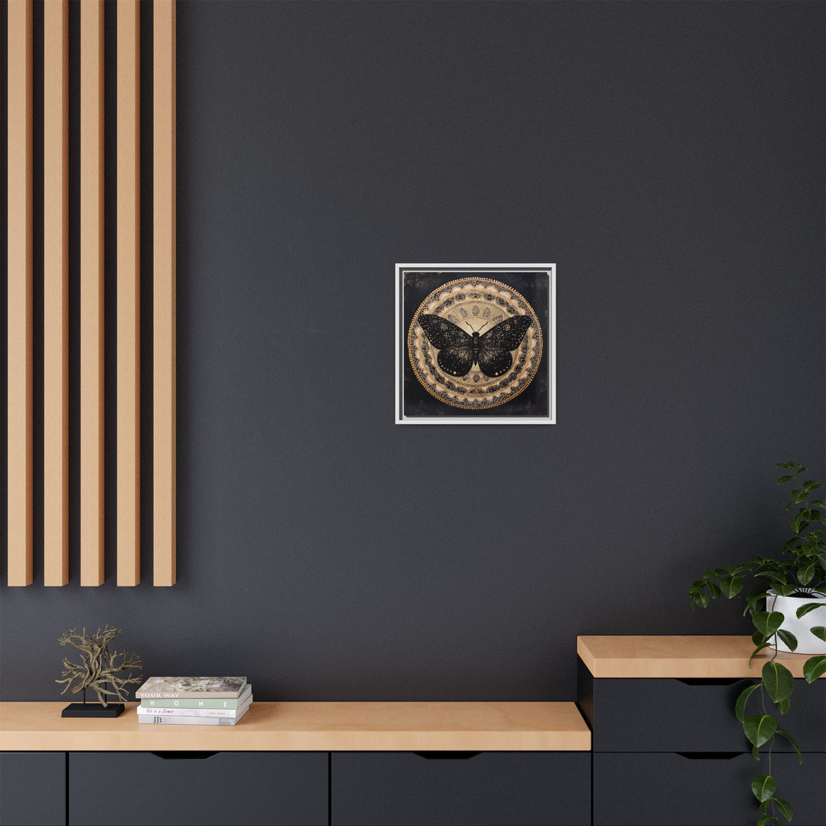 Black Moth Mandala Matte Canvas Framed | Wall Art