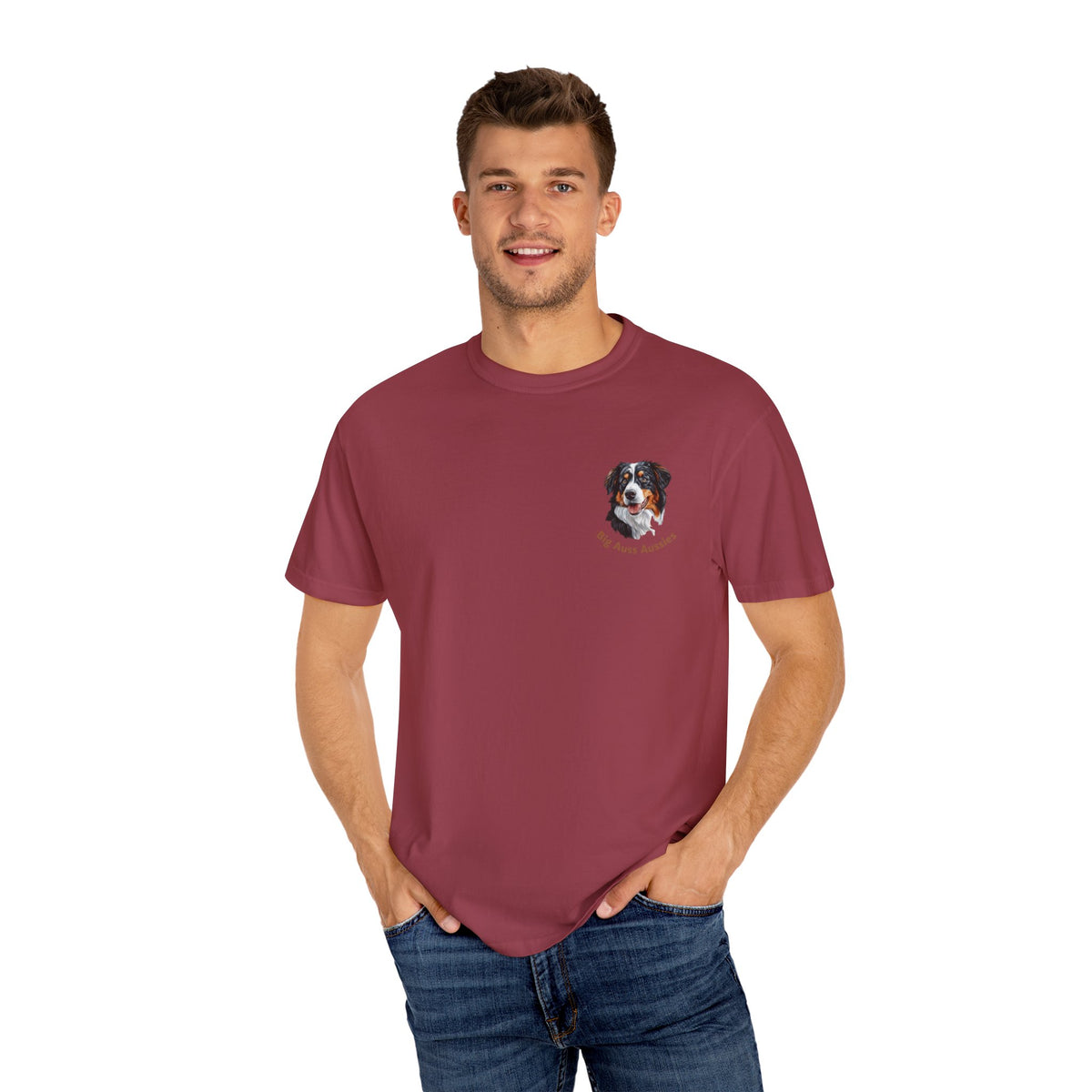 Big Auss Aussies T-shirt, Unisex Garment-Dyed Tee, Tri Color Australian Shepherd