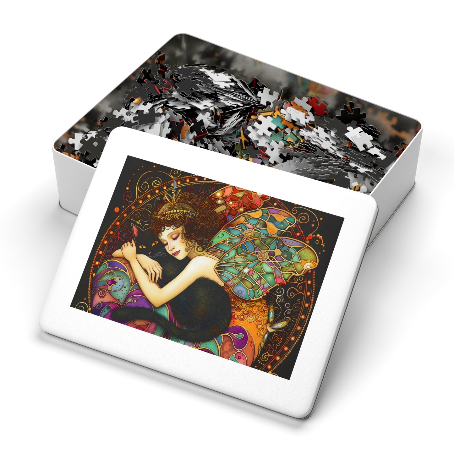 Sleeping Fairy with Black Cat Jigsaw Puzzle