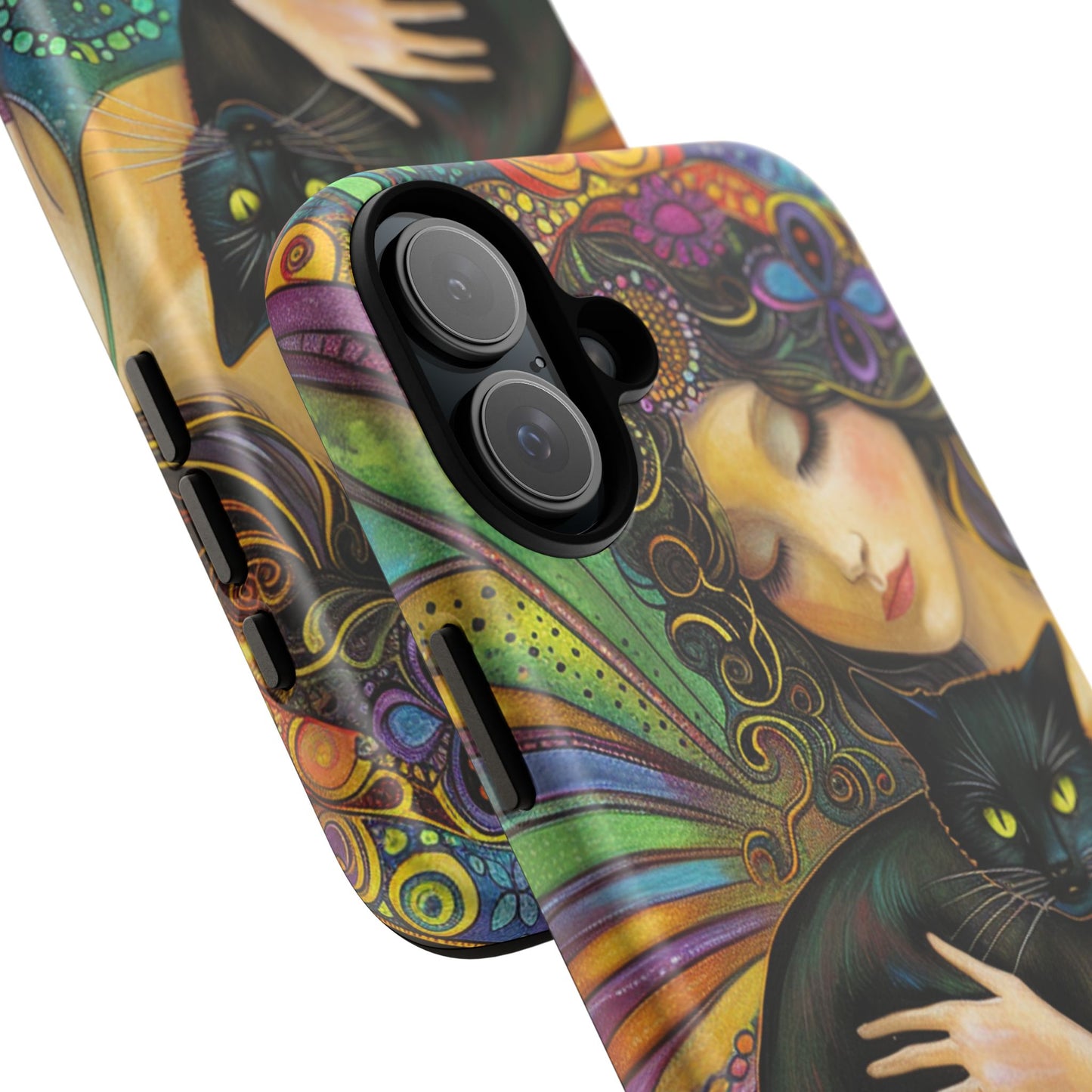 Artistic Phone Case, Celestial Cat Case, Bohemian Style, Gift for Cat Lovers, Unique Phone Protection, Colorful Design