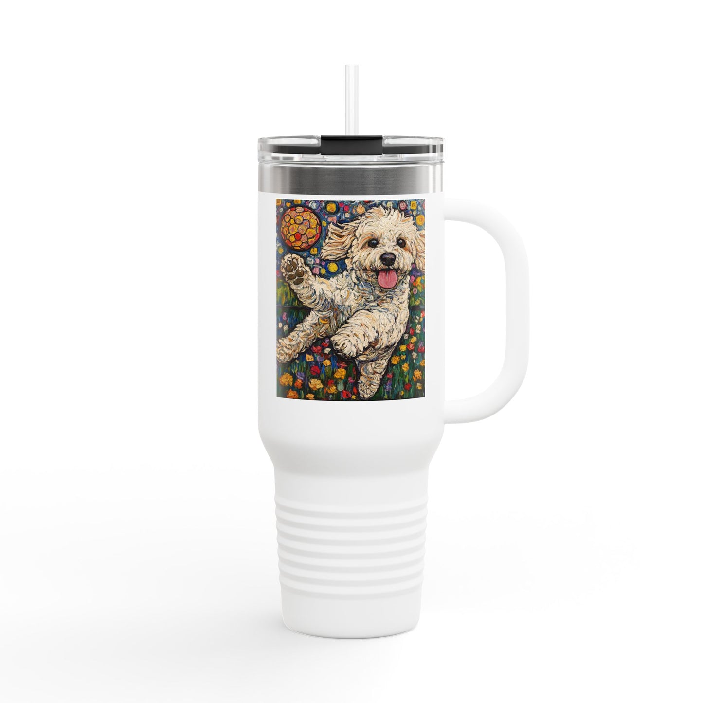 Doodle Pickleball Insulated Travel Mug - 40oz, Custom Dog Mug, Puppy Lover Gift, Colorful Pet Travel Mug, Birthday Gift, Dog Mom Accessory