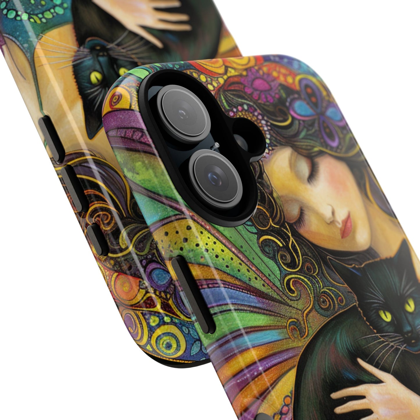 Artistic Phone Case, Celestial Cat Case, Bohemian Style, Gift for Cat Lovers, Unique Phone Protection, Colorful Design