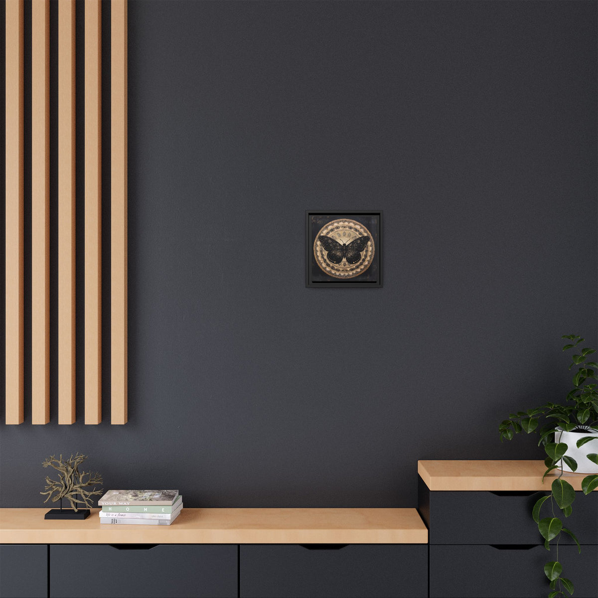 Black Moth Mandala Matte Canvas Framed | Wall Art