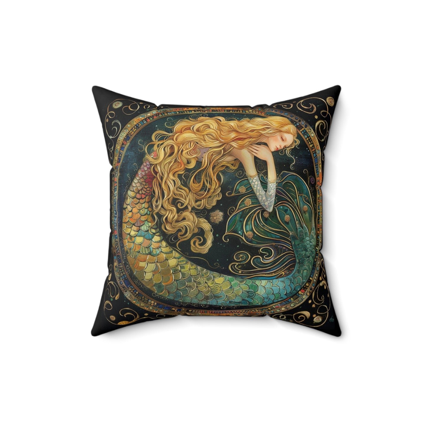 Mermaid Art Faux Suede Pillow | Elegant Home Decor, Bohemian Vibes, Gift for Mermaid Lovers, Ocean-Themed Living Room, Cozy Cushion