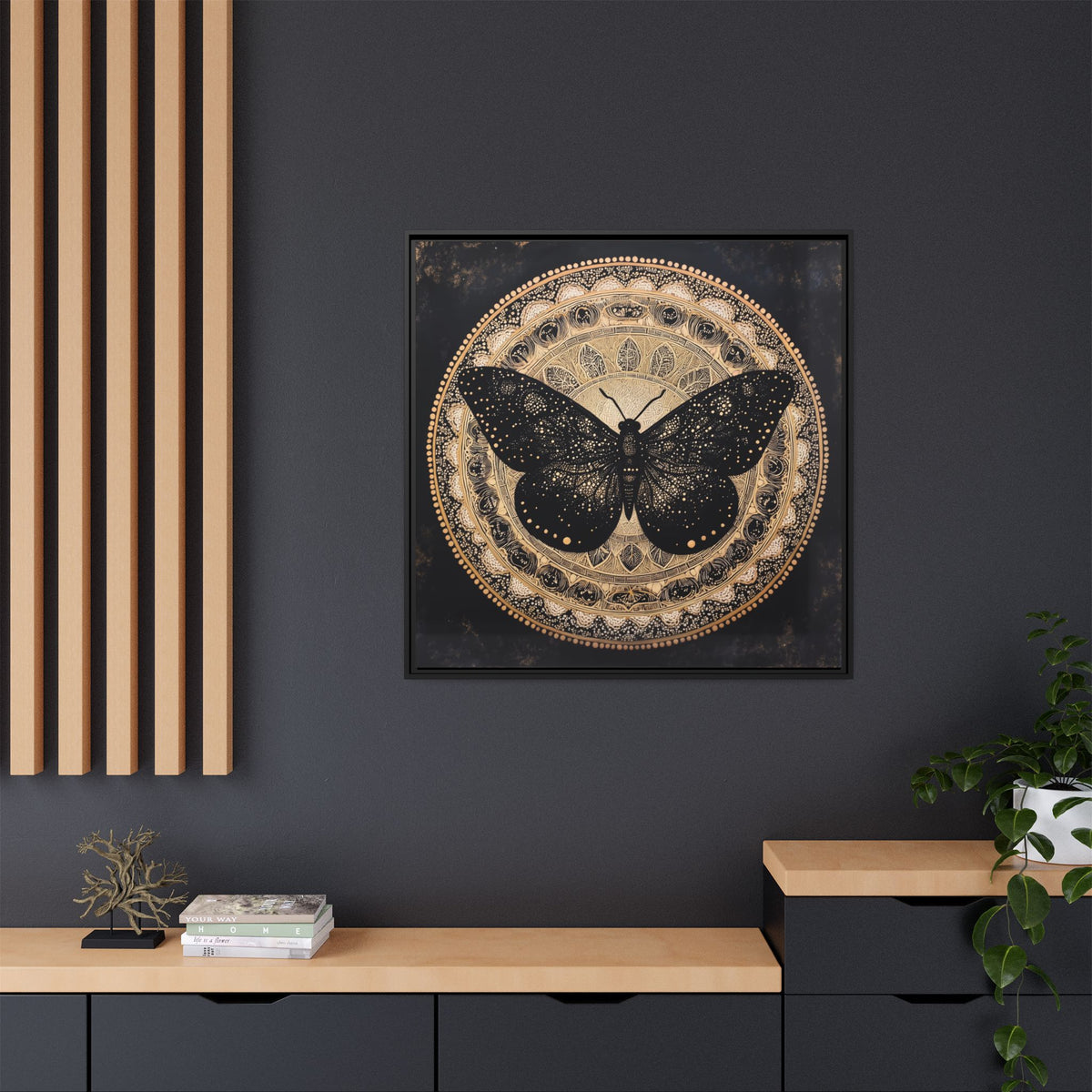 Black Moth Mandala Matte Canvas Framed | Wall Art