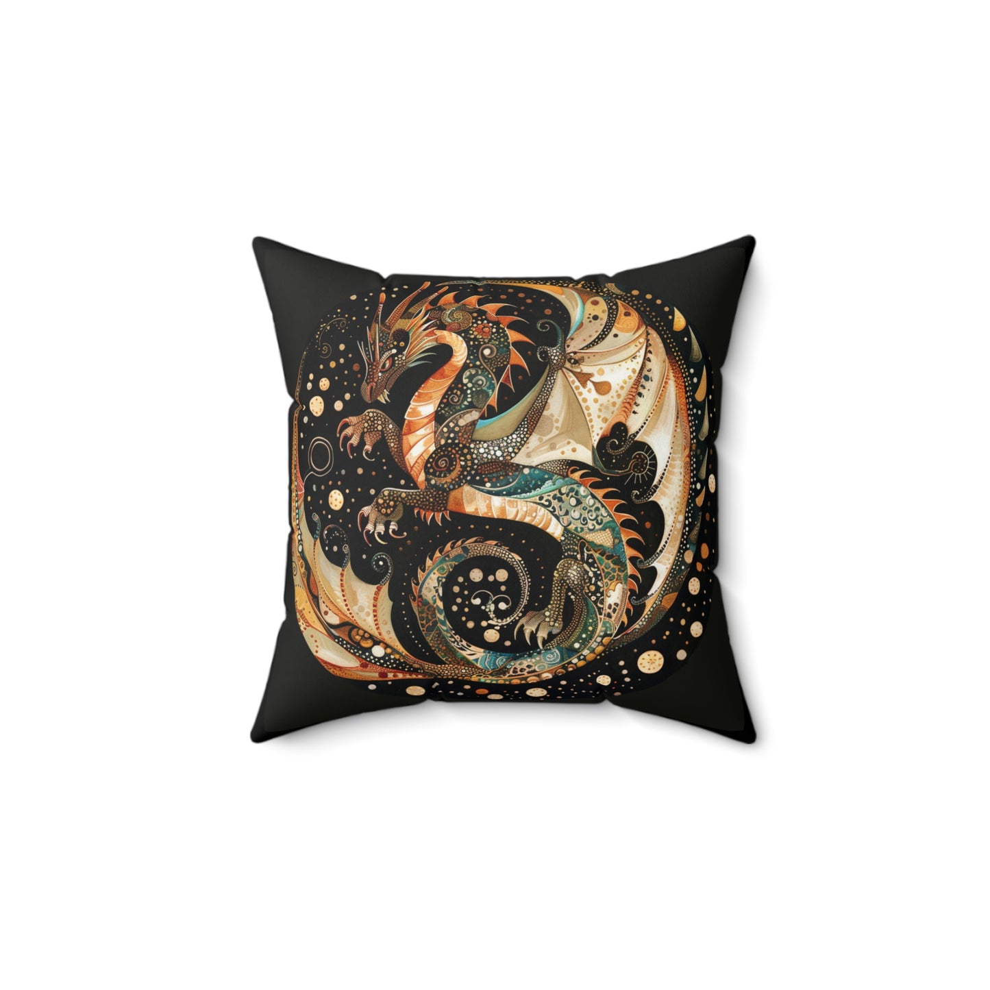 Enchanted Dragon Faux Suede Square Pillow | Boho Decor, Fantasy Home Accents, Gift for Dragon Lovers, Cozy Cushion, Mystical Room Decor