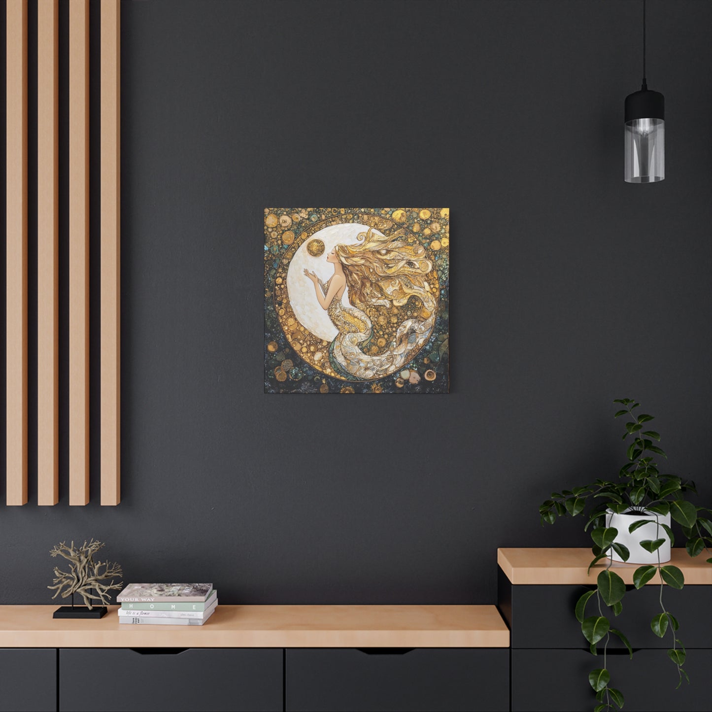 Mermaid Moon Art Canvas, Whimsical Home Decor, Magical Gift for Art Lovers, Celestial Wall Art, Fantasy Room Decoration