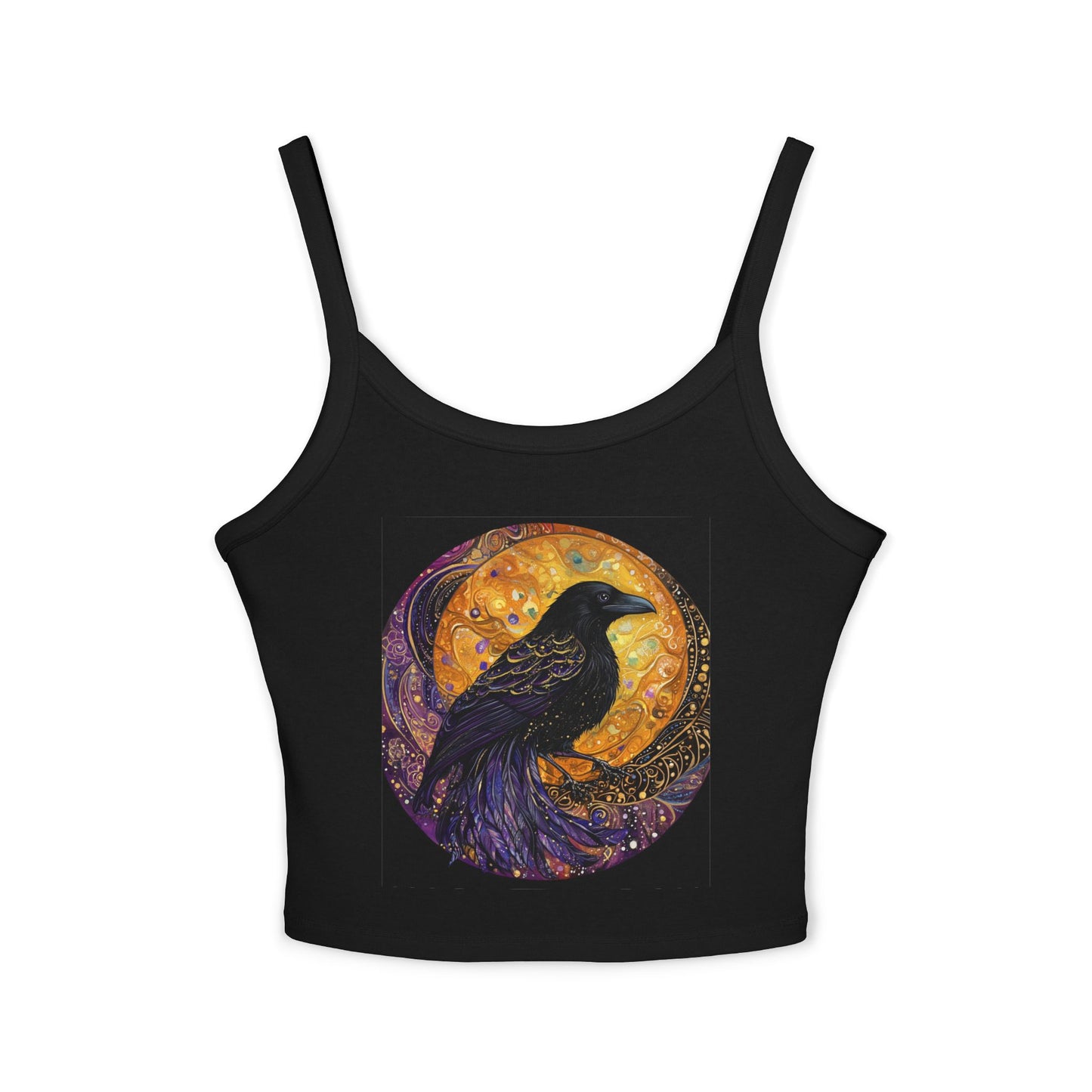 Mystical Raven Tank Top, Bohemian Crop Tee, Women's Summer Apparel, Festival Wear, Moon Phase Fashion