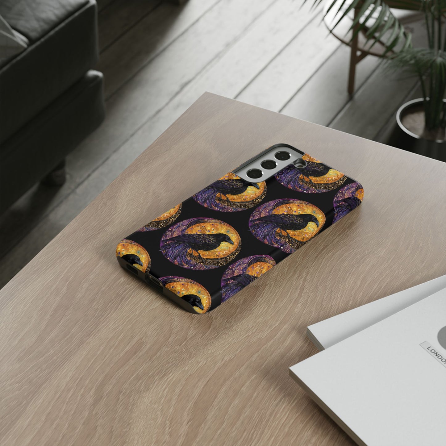 Raven Celestial Phone Case, Astrological Gift, Bird Lover Accessory, Tough Phone Cover, Gothic Aesthetic, Halloween Tech Decor