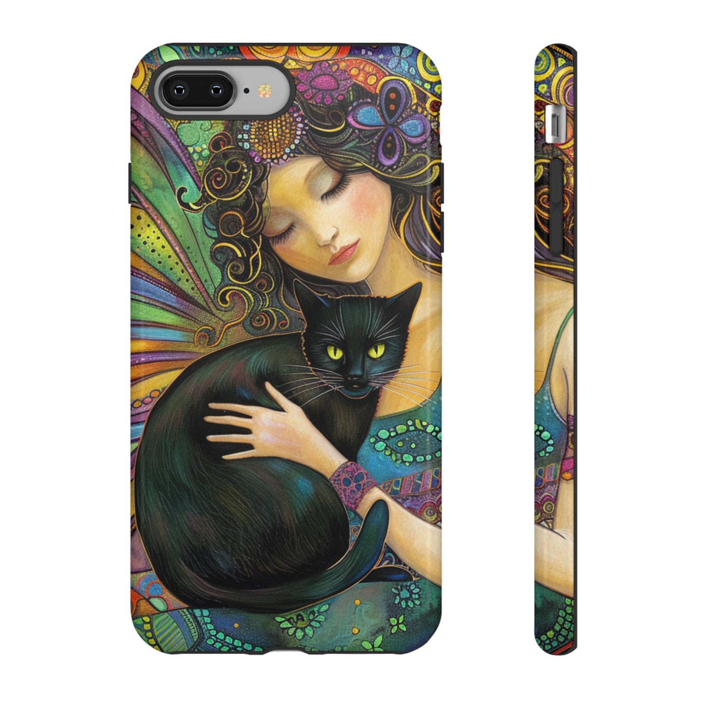 Artistic Phone Case, Celestial Cat Case, Bohemian Style, Gift for Cat Lovers, Unique Phone Protection, Colorful Design