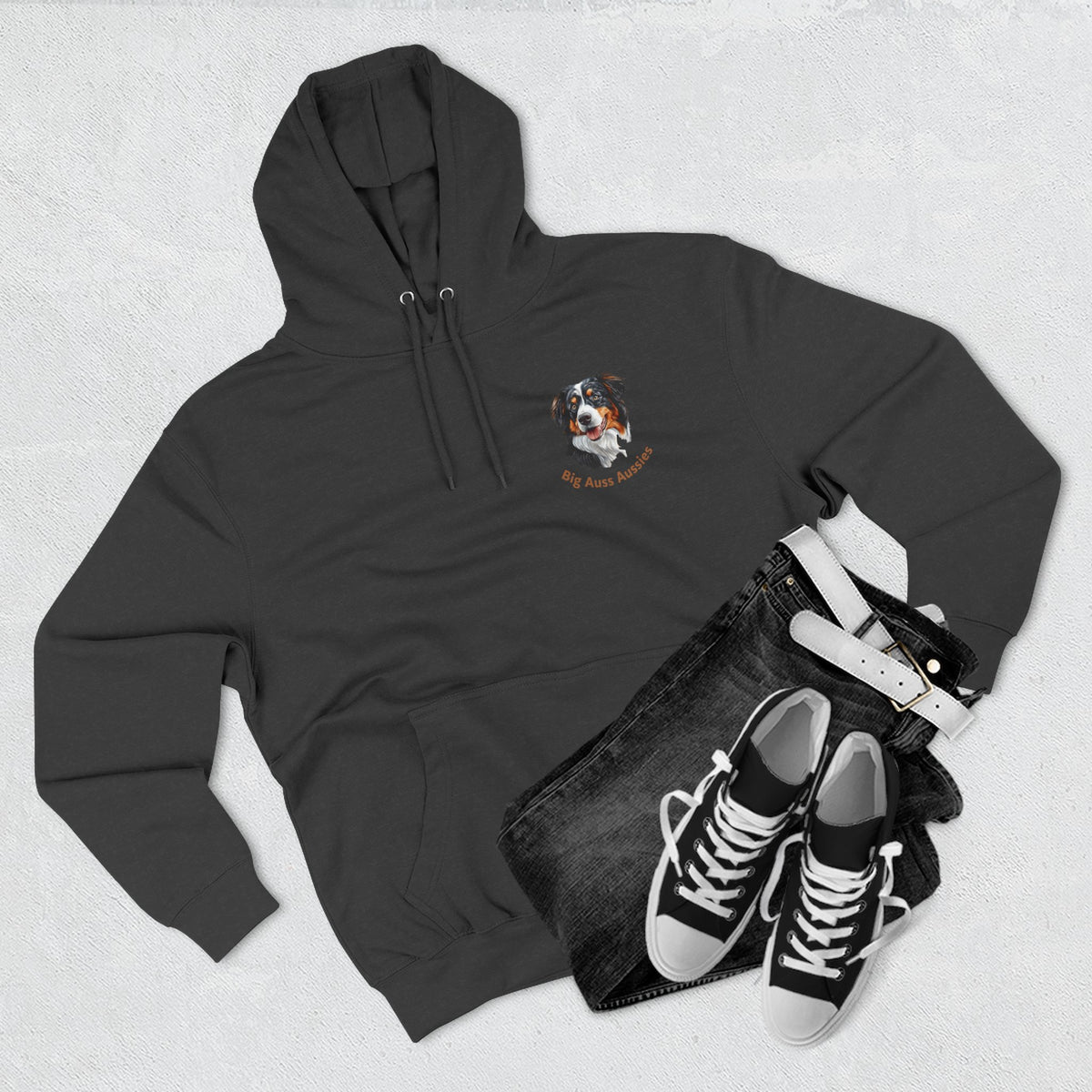 Big Auss Aussie Hoodie - Fleece Hoodie with Tri Color Australian Shepherd Design