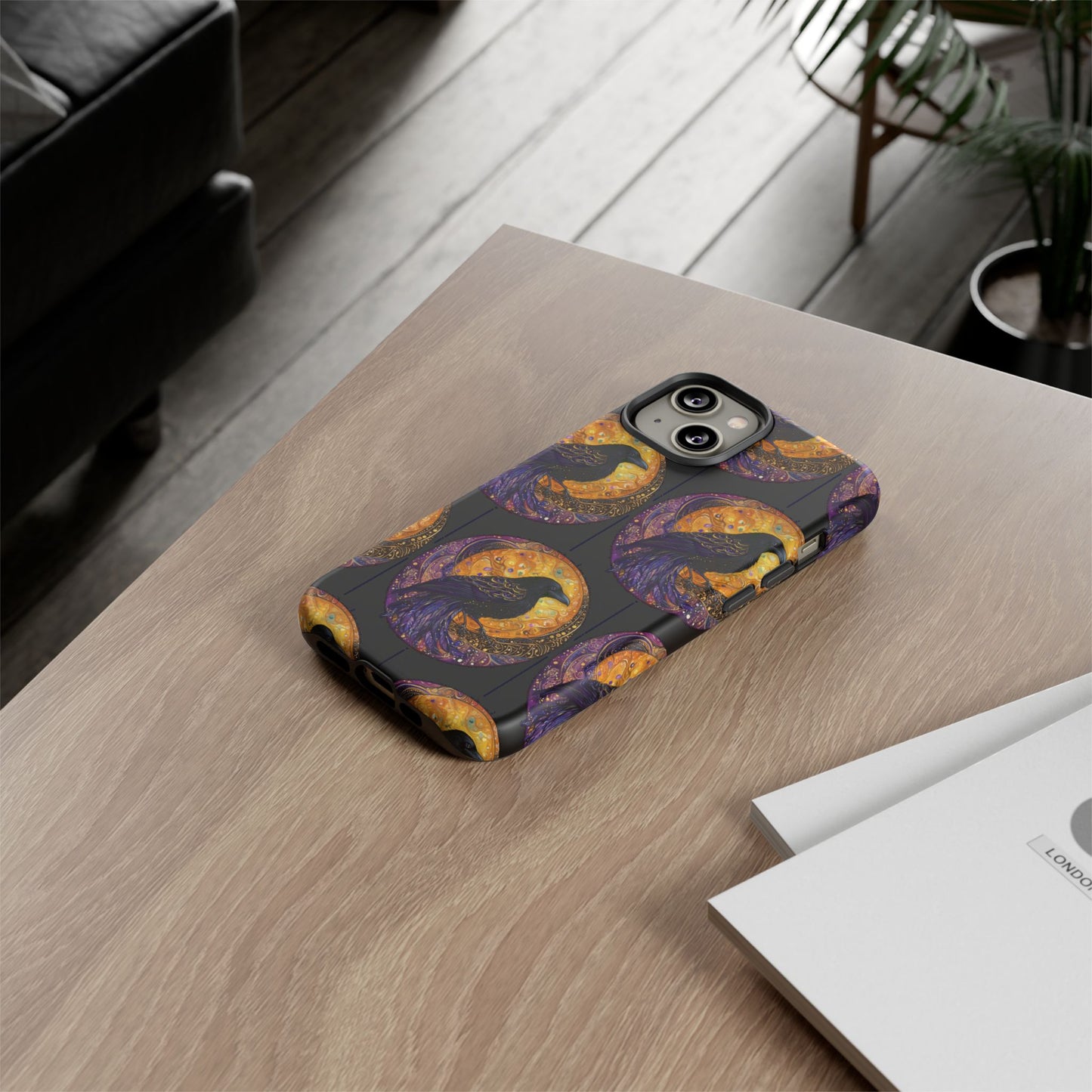 Raven Celestial Phone Case, Astrological Gift, Bird Lover Accessory, Tough Phone Cover, Gothic Aesthetic, Halloween Tech Decor