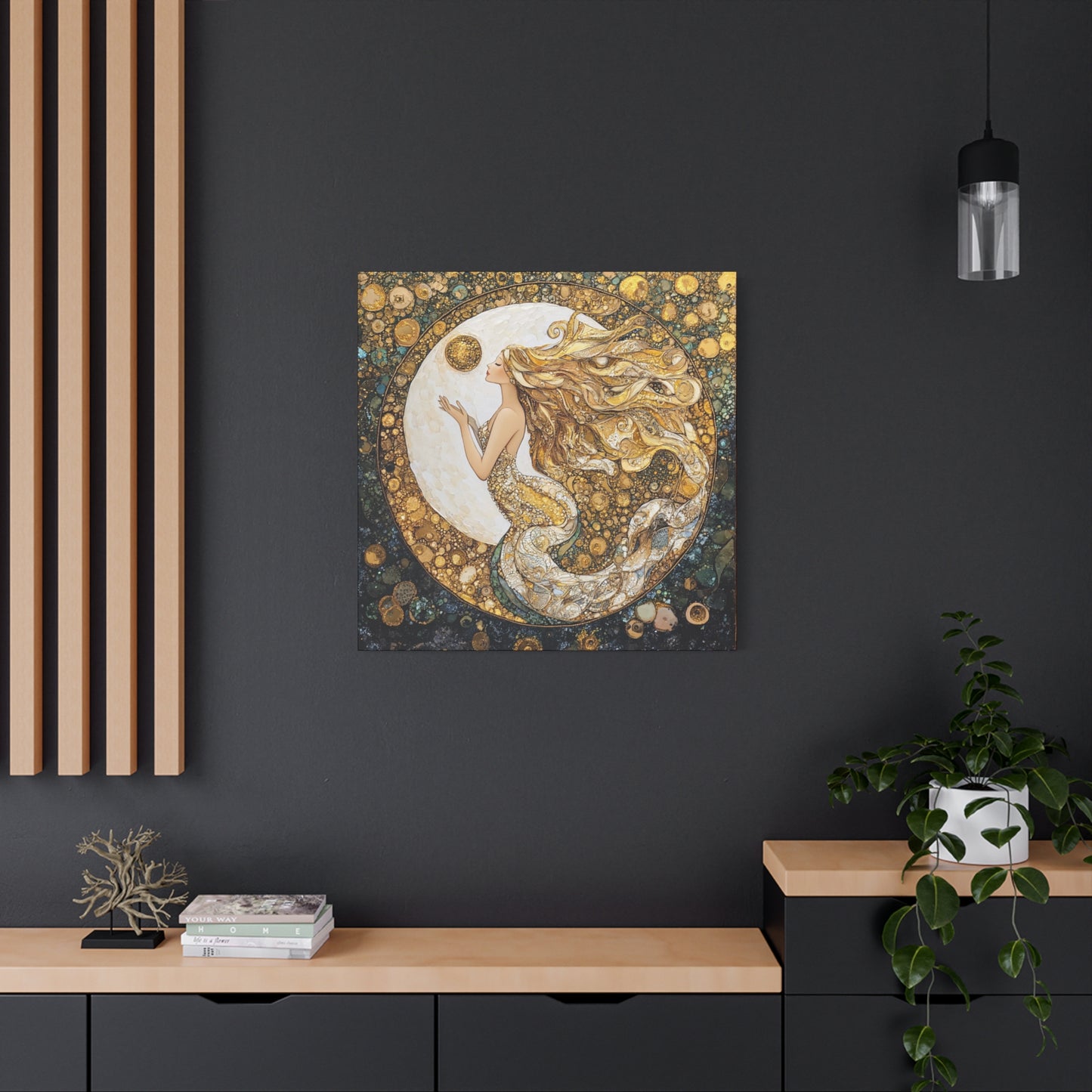 Mermaid Moon Art Canvas, Whimsical Home Decor, Magical Gift for Art Lovers, Celestial Wall Art, Fantasy Room Decoration