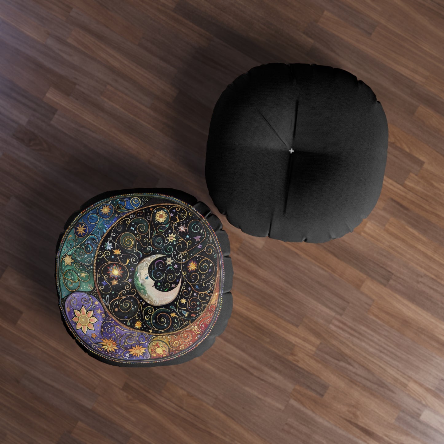 Celestial Tufted Floor Pillow, Round - Boho Home Décor, Meditation Cushion, Cosmic Decor, Astrology, Gift for Star Lovers