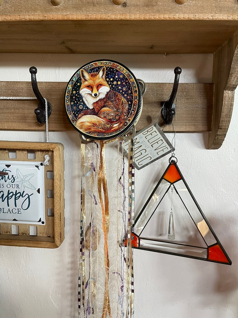 Mystical Fox Tambourine and Ribbon Wall Accent