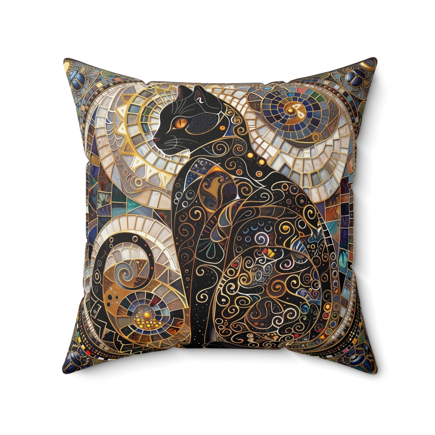 Mosaic Black Cat Pillow Faux Suede Square Pillow