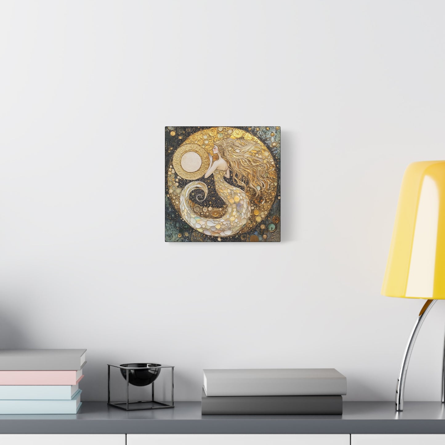 Mermaid Moon Art Canvas, Magical Home Decor, Coastal Vibes, Bohemian Wall Art, Gift for Sea Lovers, Nautical Aesthetic, Unique Art Piece