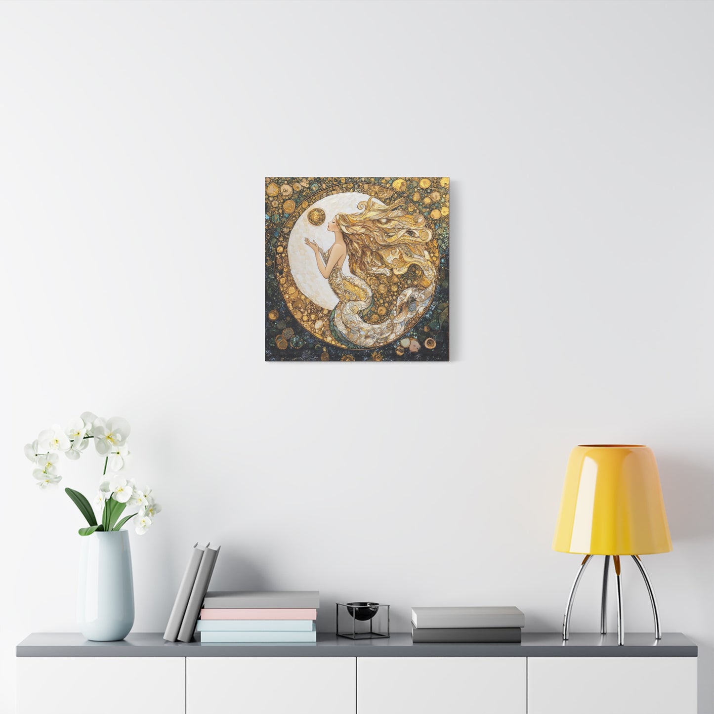 Mermaid Moon Art Canvas, Whimsical Home Decor, Magical Gift for Art Lovers, Celestial Wall Art, Fantasy Room Decoration