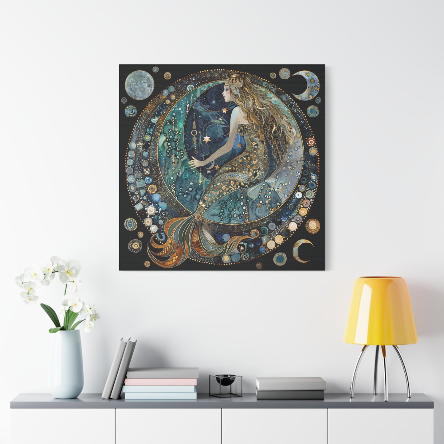 Mermaid Moon Canvas Art, Wall Decor, Nautical Art, Celestial Decor, Gift for Dreamers, Astrology Wall Hanging, Unique Home Decor