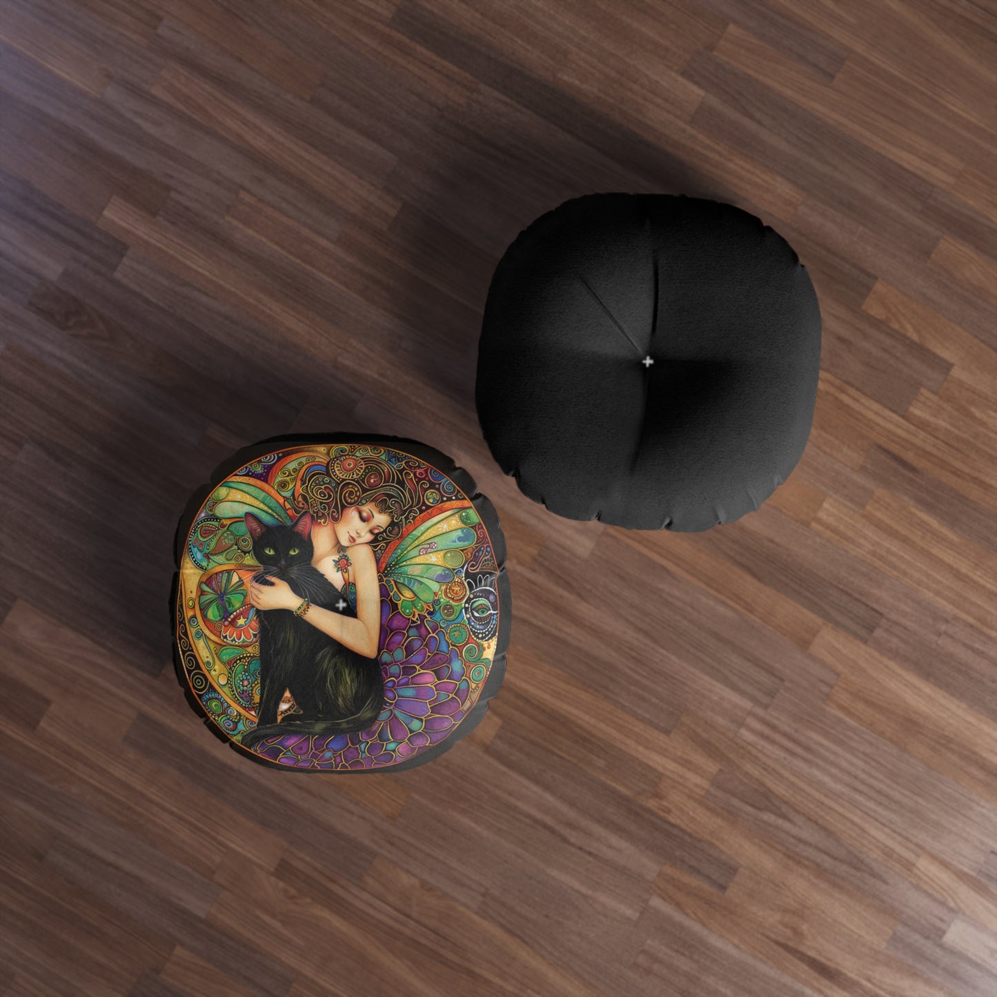 Spellbound Fairy Tufted Floor Pillow, Cozy Décor, Boho Living Room Cushion, Unique Gift for Cat Lovers, Artful Home Accent