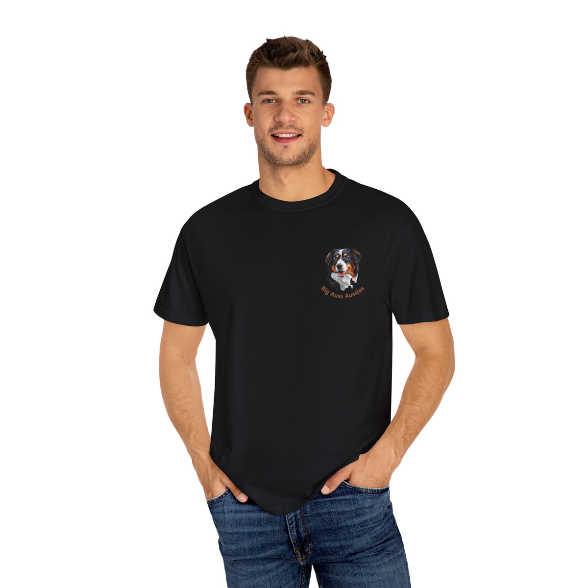 Big Auss Aussies T-shirt, Unisex Garment-Dyed Tee, Tri Color Australian Shepherd
