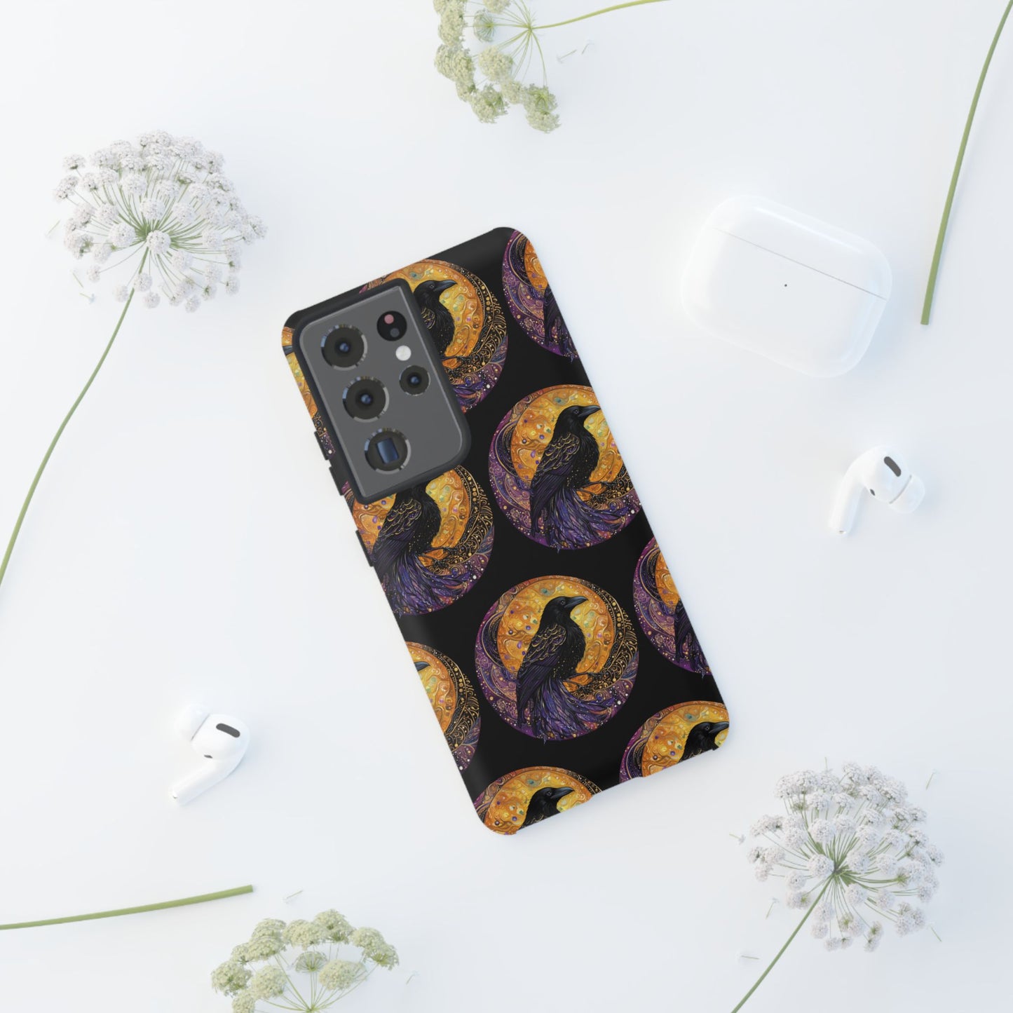 Raven Celestial Phone Case, Astrological Gift, Bird Lover Accessory, Tough Phone Cover, Gothic Aesthetic, Halloween Tech Decor