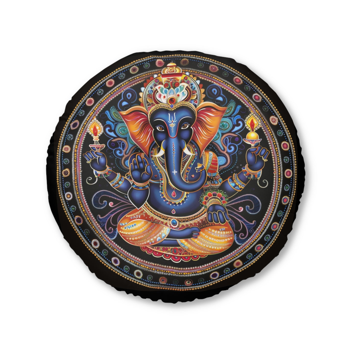 Vibrant Ganesh Tufted Floor Pillow, Decorative Cushion, Bohemian Home Decor, Meditation Accessory, Yoga Pillow, Cozy Seating