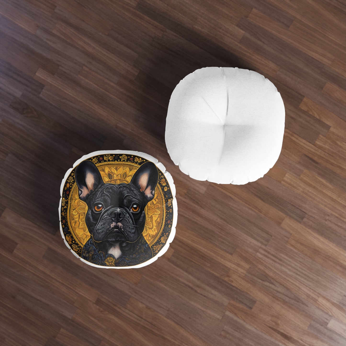 French Bulldog Tufted Floor Pillow, Round Pet Decor, Boho Home Accent, Dog Lover Gift, Cozy Living Room Style