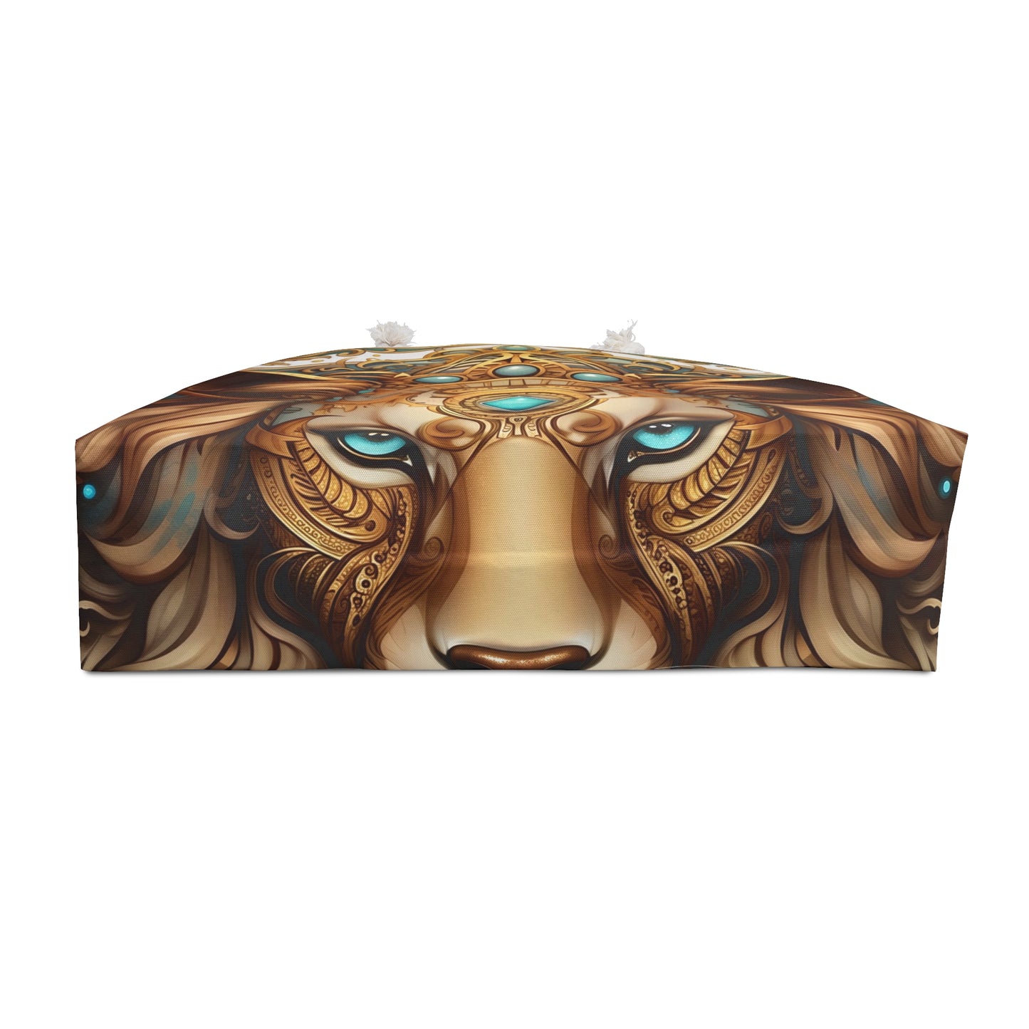 Ornate Lion Tote Mandala Weekender Bag Turquoise Gold Boho Travel Tote
