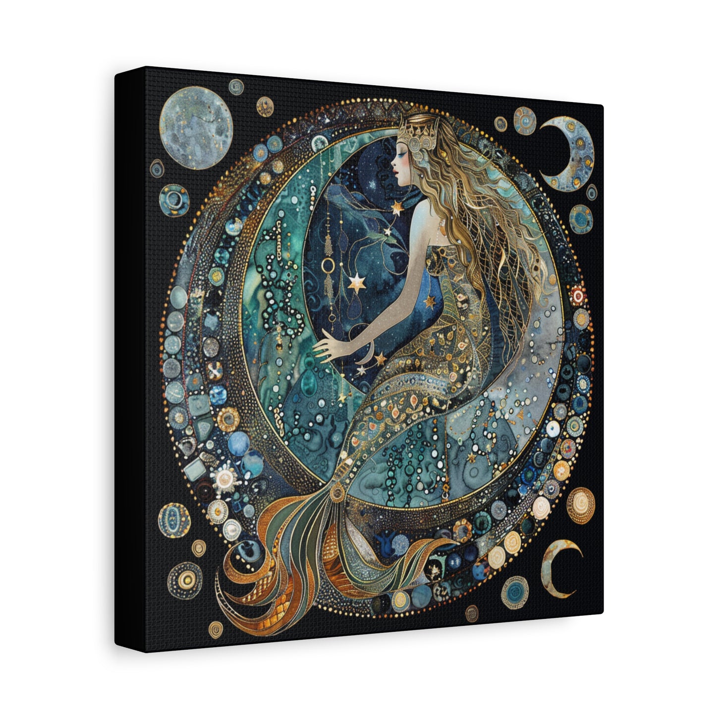 Mermaid Moon Canvas Art, Wall Decor, Nautical Art, Celestial Decor, Gift for Dreamers, Astrology Wall Hanging, Unique Home Decor