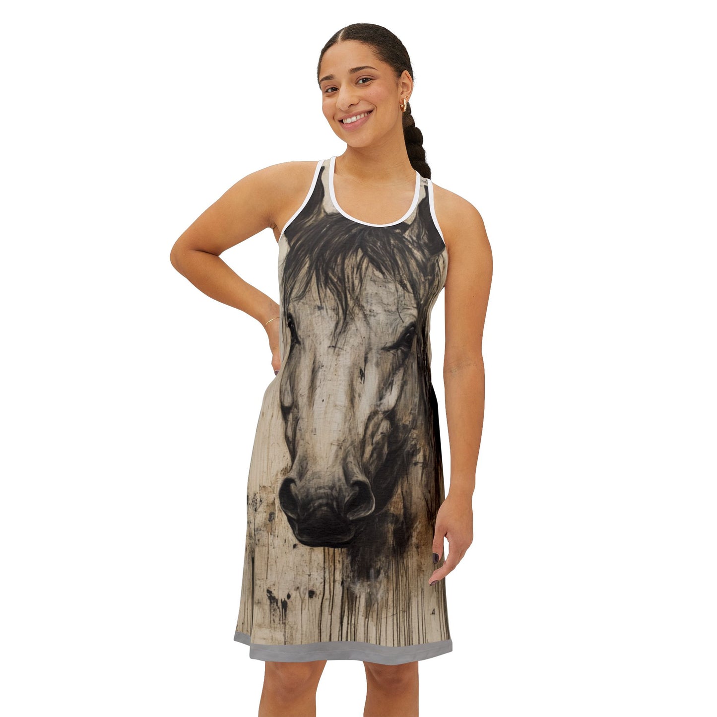 Elegant Horse Art Women's Racerback Dress, Boho Chic Outfit, Summer Dress, Gifts for Equestrians, Casual Wear for Horse Lovers