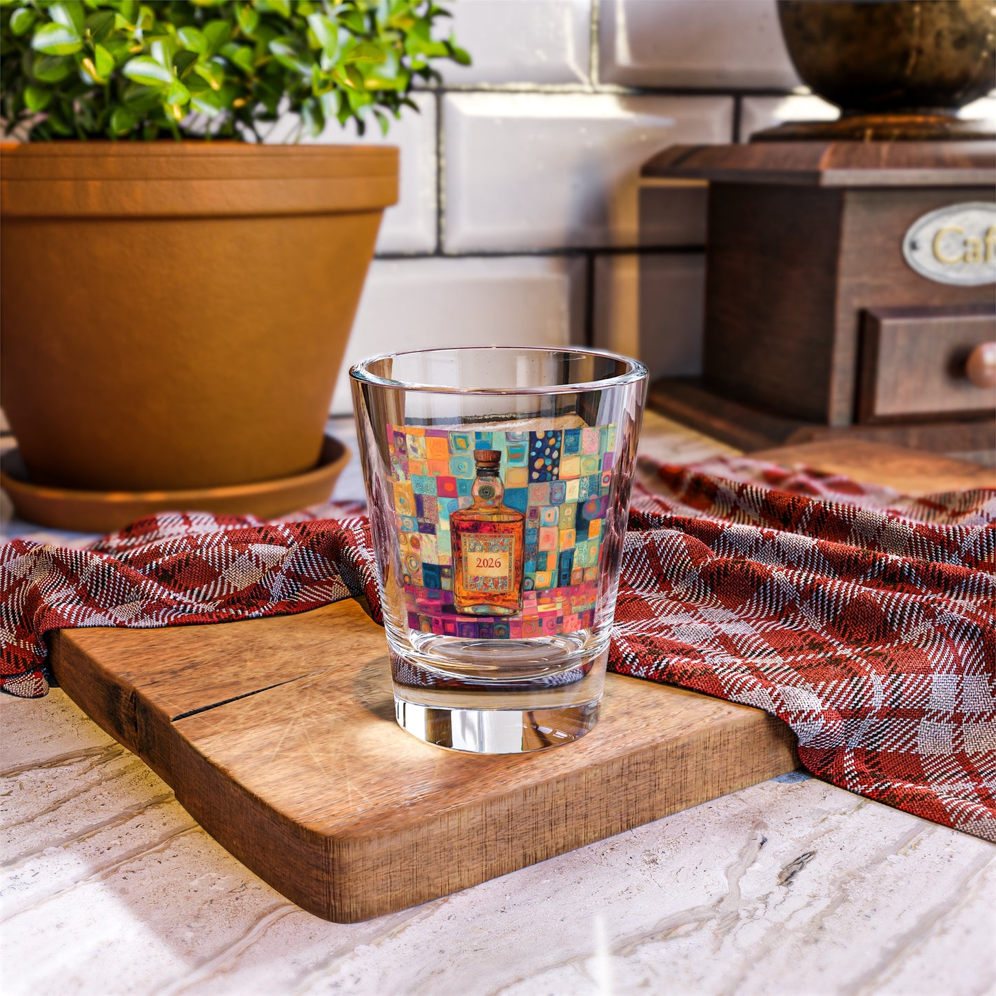 Happy New Year 2026 Tequila Bottle Mosaic Shot Glass | 1.5oz