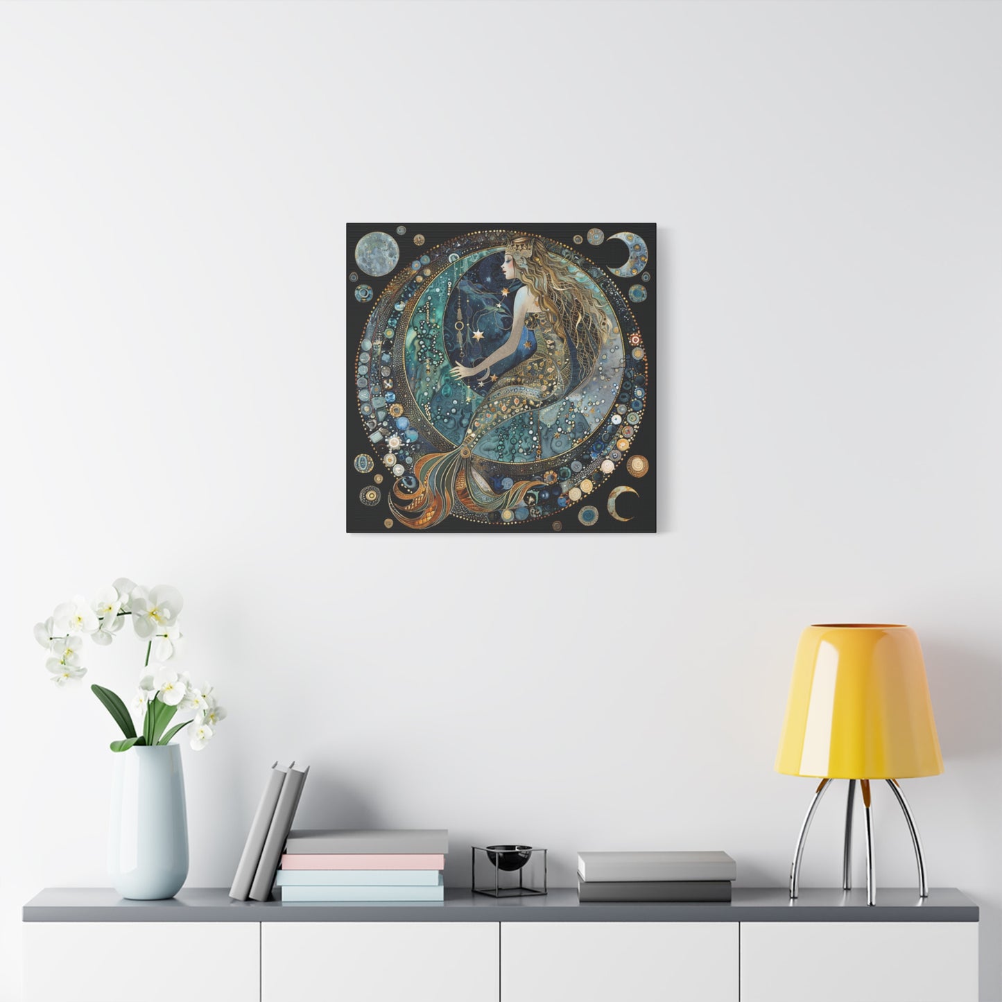 Mermaid Moon Canvas Art, Wall Decor, Nautical Art, Celestial Decor, Gift for Dreamers, Astrology Wall Hanging, Unique Home Decor