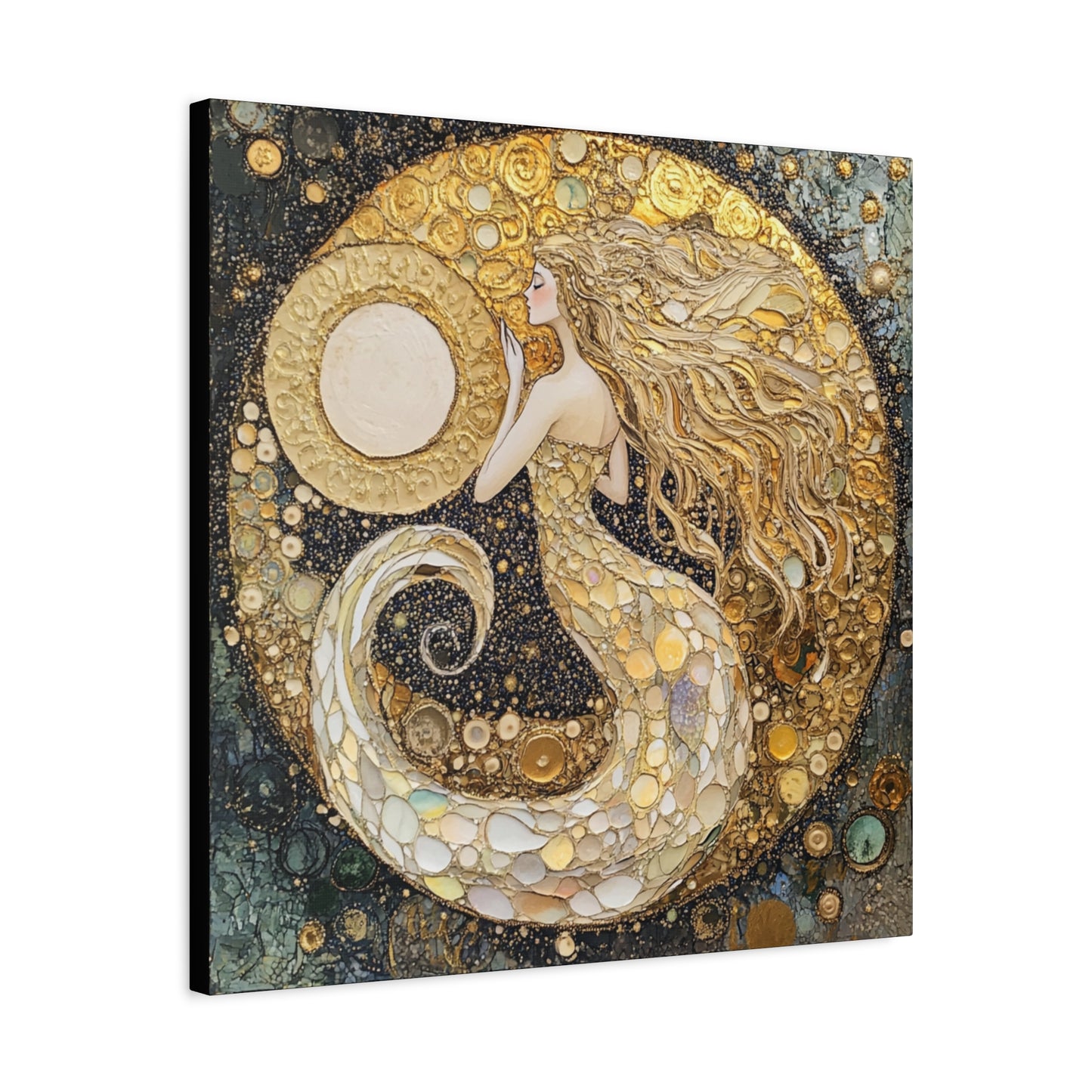 Mermaid Moon Art Canvas, Magical Home Decor, Coastal Vibes, Bohemian Wall Art, Gift for Sea Lovers, Nautical Aesthetic, Unique Art Piece